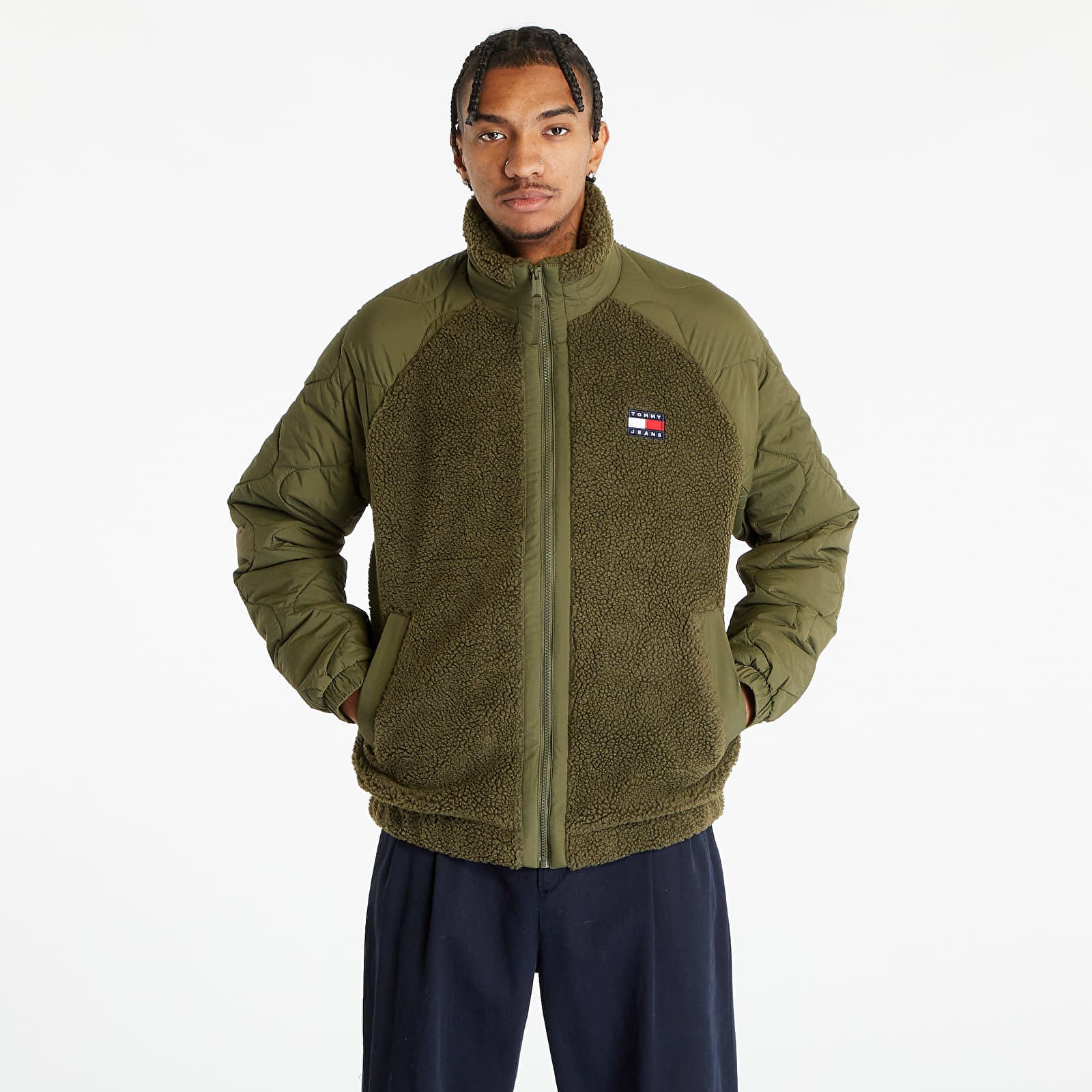 Jackets Tommy Jeans Mix Media Sherpa Jacket Drab Olive Green