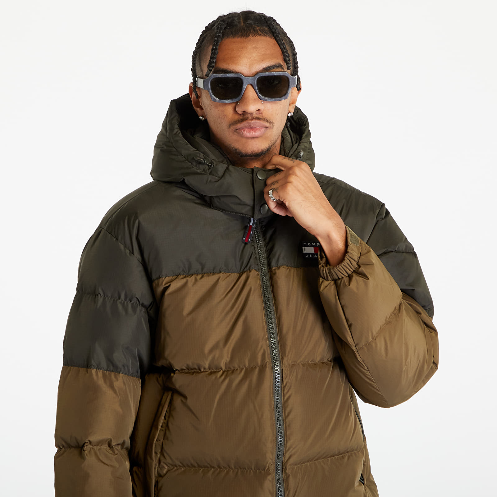 Bundy Tommy Jeans Alaska Colorbloc Puffer Jacket Drab Olive Green