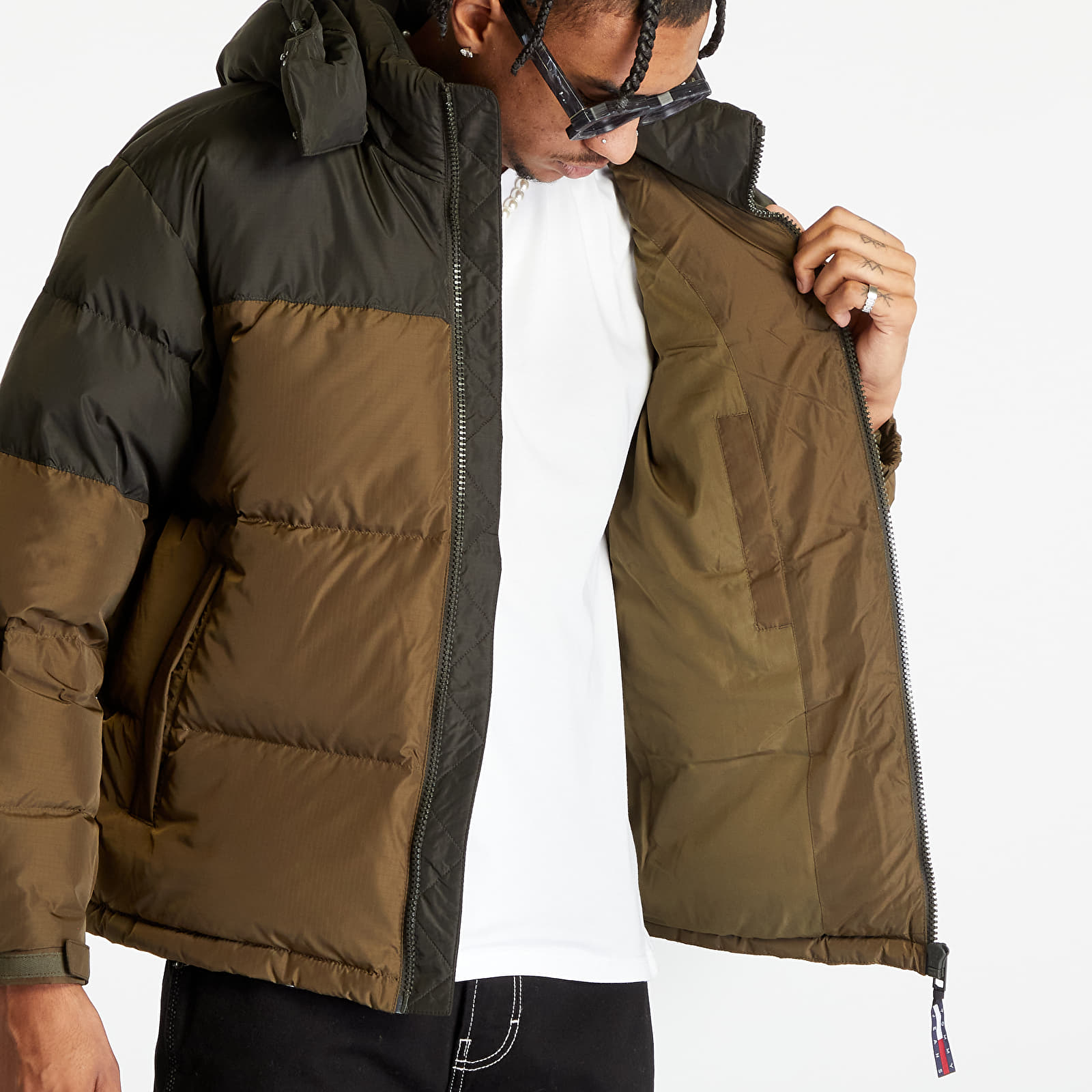 Bundy Tommy Jeans Alaska Colorbloc Puffer Jacket Drab Olive Green