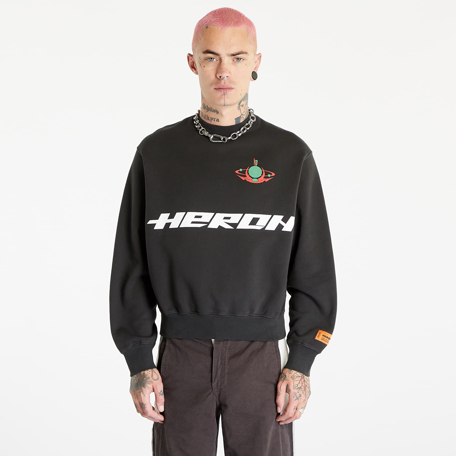 Mikiny HERON PRESTON HP Burn Crewneck Black/ Light Green