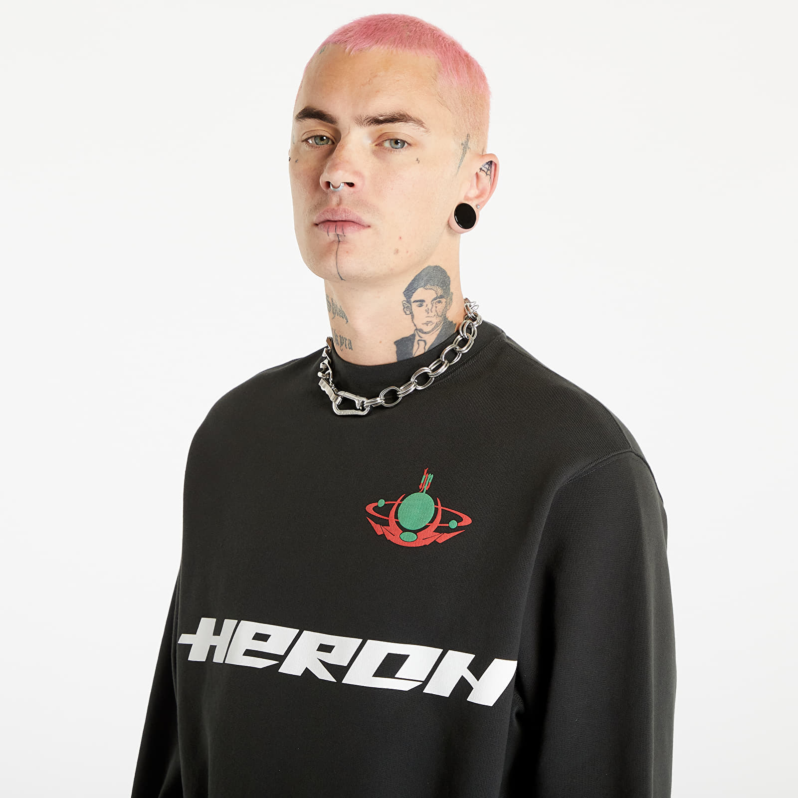Mikiny HERON PRESTON HP Burn Crewneck Black/ Light Green