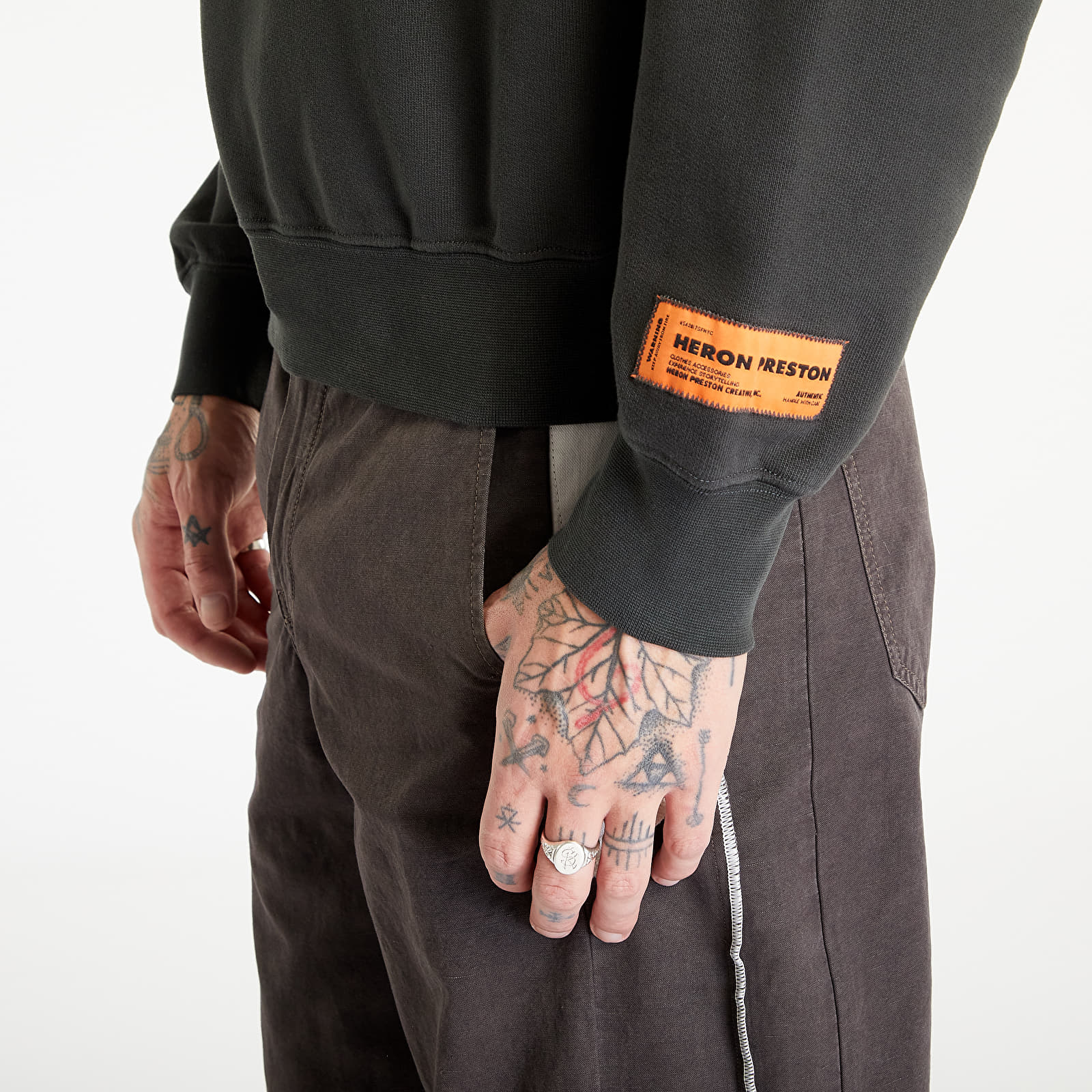 Mikiny HERON PRESTON HP Burn Crewneck Black/ Light Green