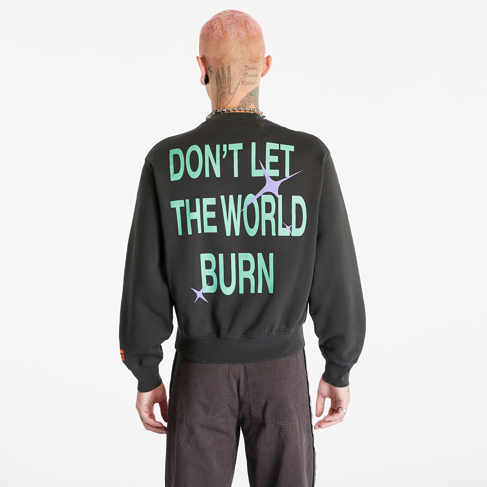 Mikiny HERON PRESTON HP Burn Crewneck Black/ Light Green