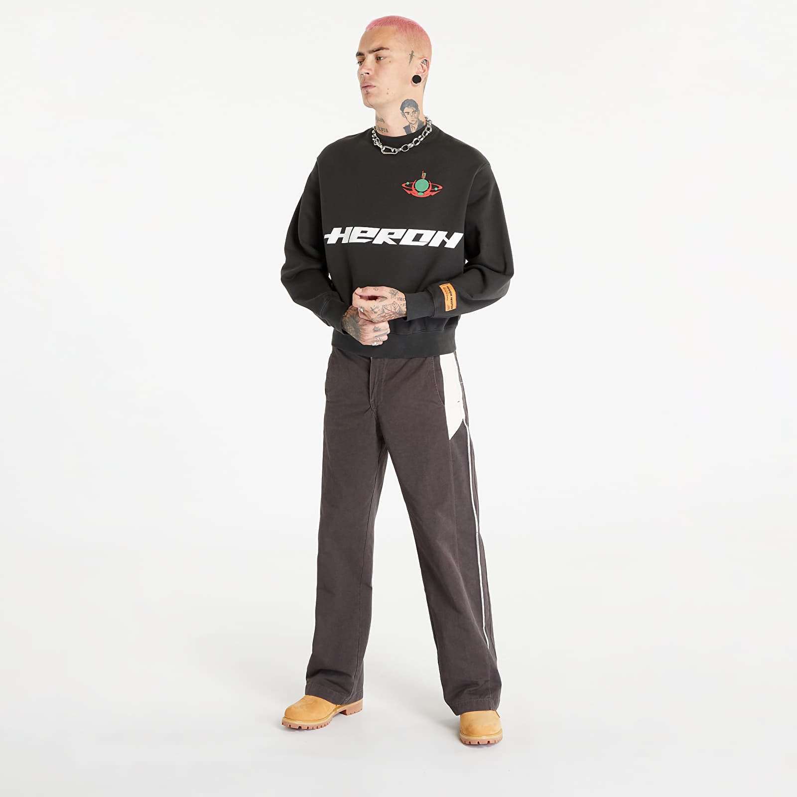 Mikiny HERON PRESTON HP Burn Crewneck Black/ Light Green