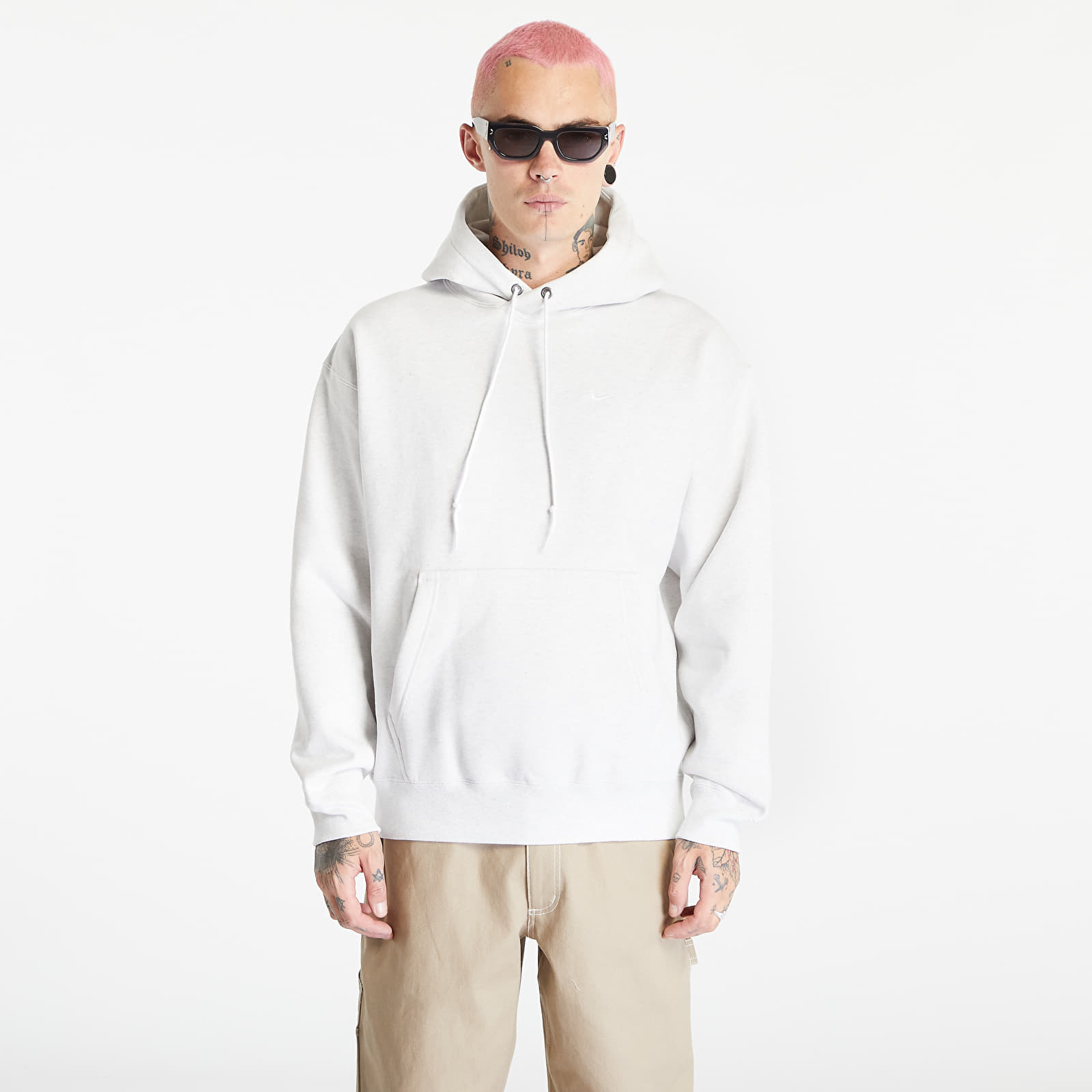 Bluzy Nike Solo Swoosh Men's Fleece Pullover Hoodie Birch Heather/ White