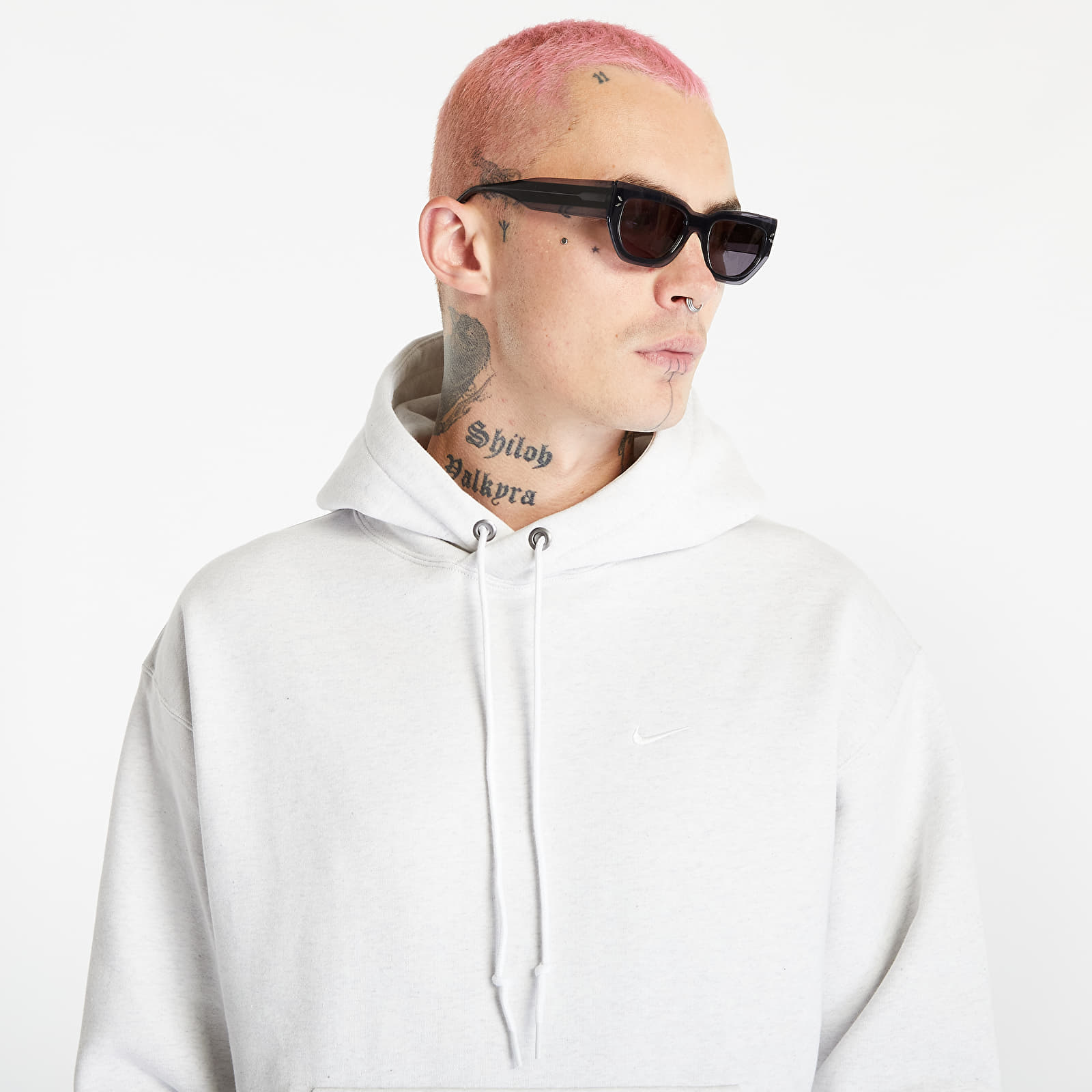 Bluzy Nike Solo Swoosh Men's Fleece Pullover Hoodie Birch Heather/ White