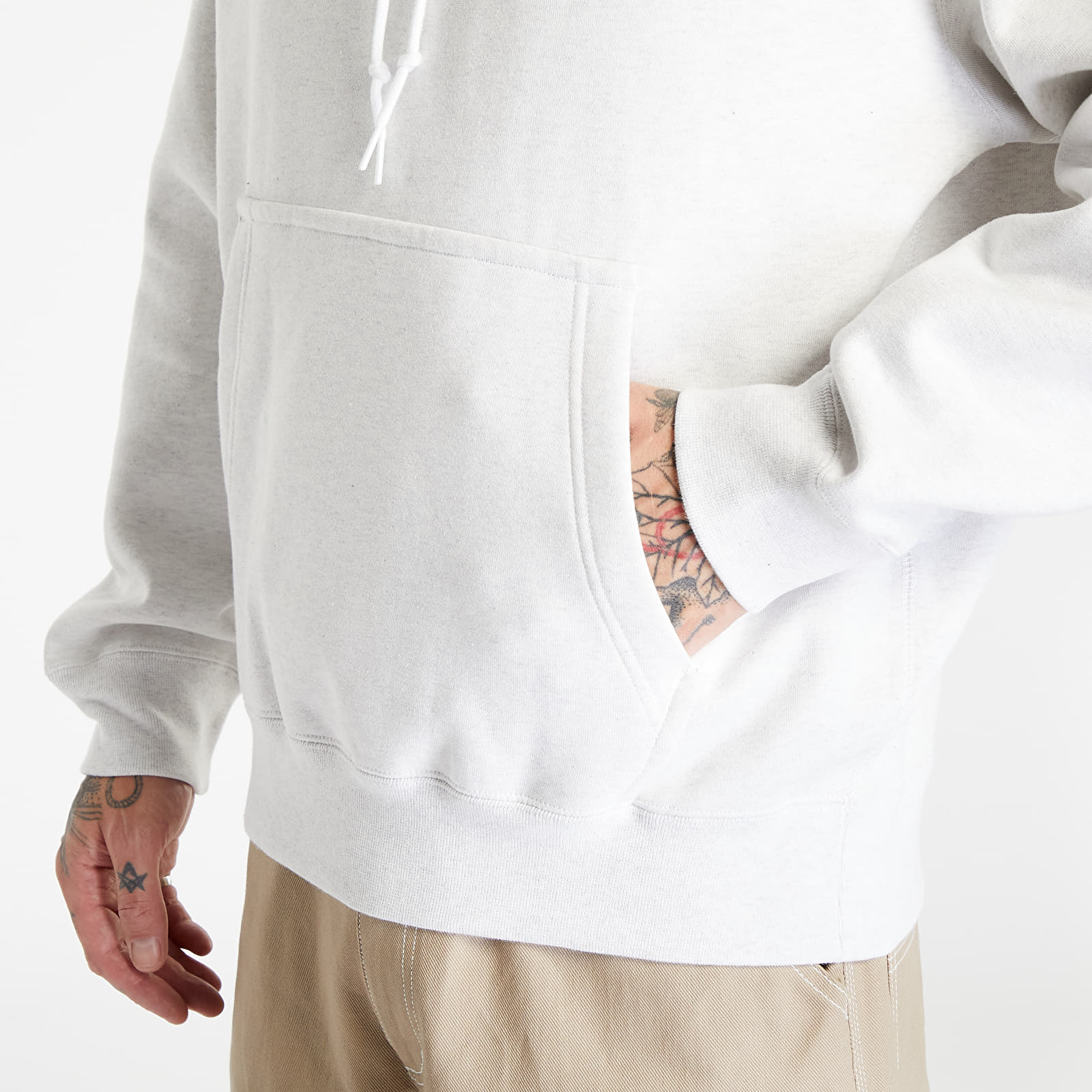 Bluzy Nike Solo Swoosh Men's Fleece Pullover Hoodie Birch Heather/ White