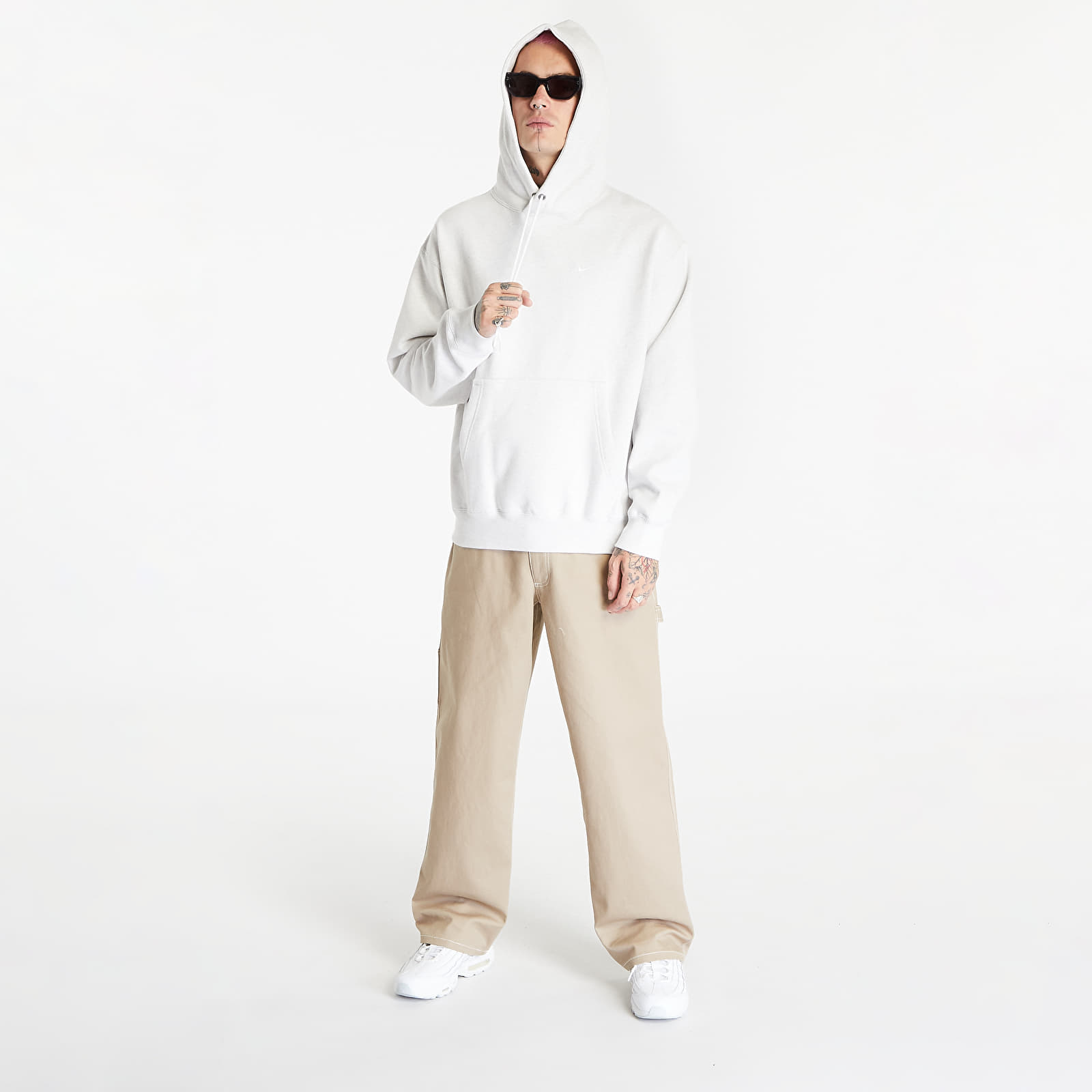 Bluzy Nike Solo Swoosh Men's Fleece Pullover Hoodie Birch Heather/ White