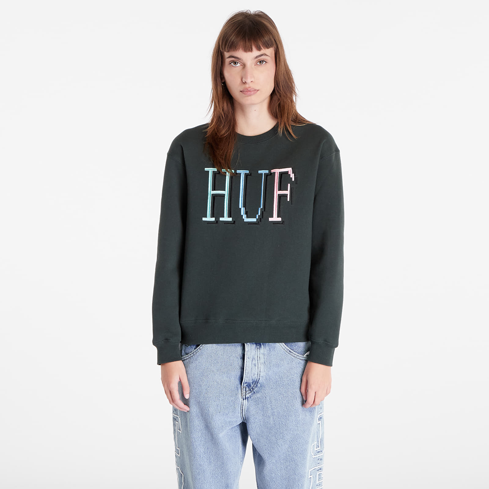 Levně HUF 8-Bit Crewneck Sweatshirt Dark Green