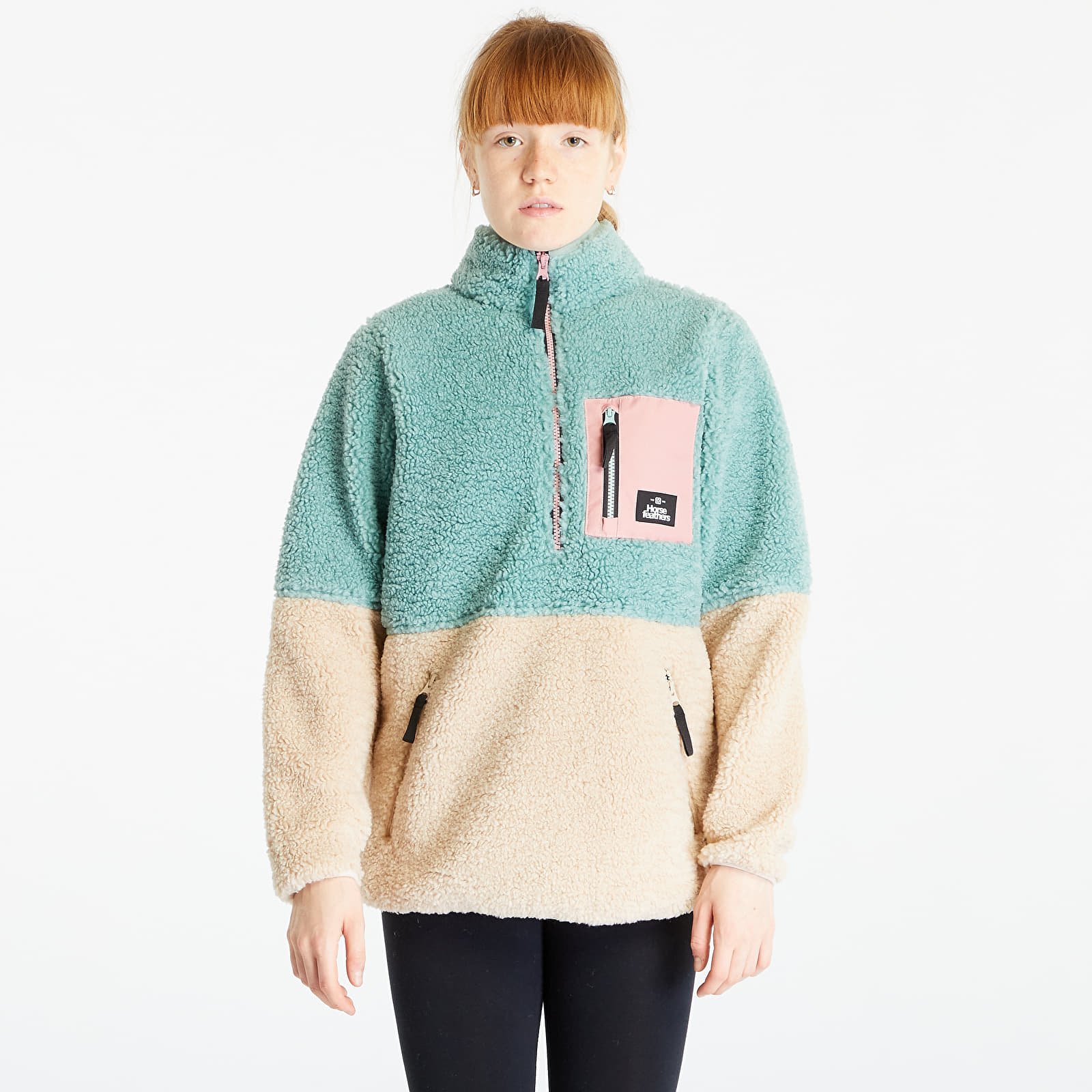 Dukserice Horsefeathers Elvira Half-Zip Sweatshirt Frosty Green/ Beige