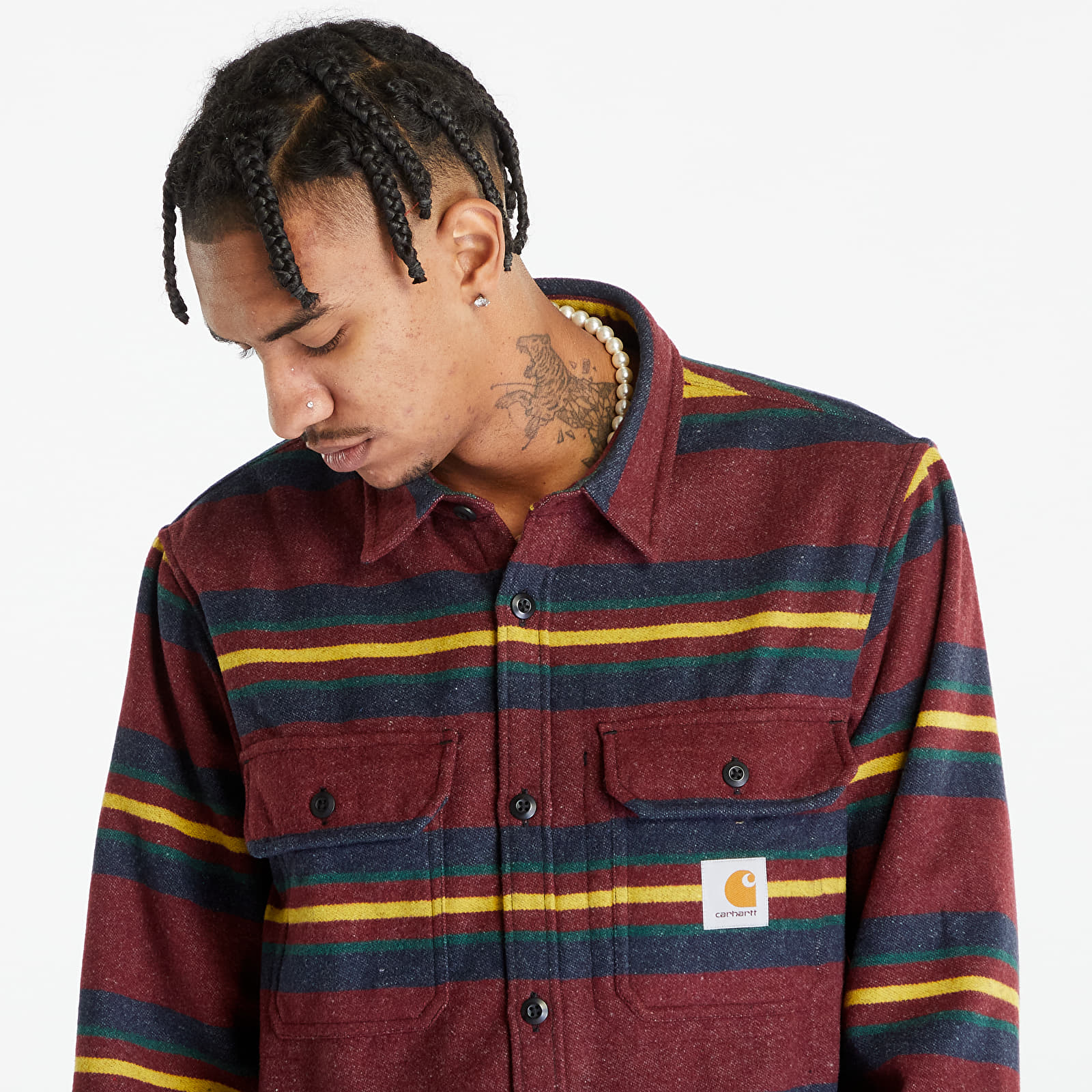 Kabátok Carhartt WIP Oregon Shirt Jacket Starco Stripe, Bordeaux