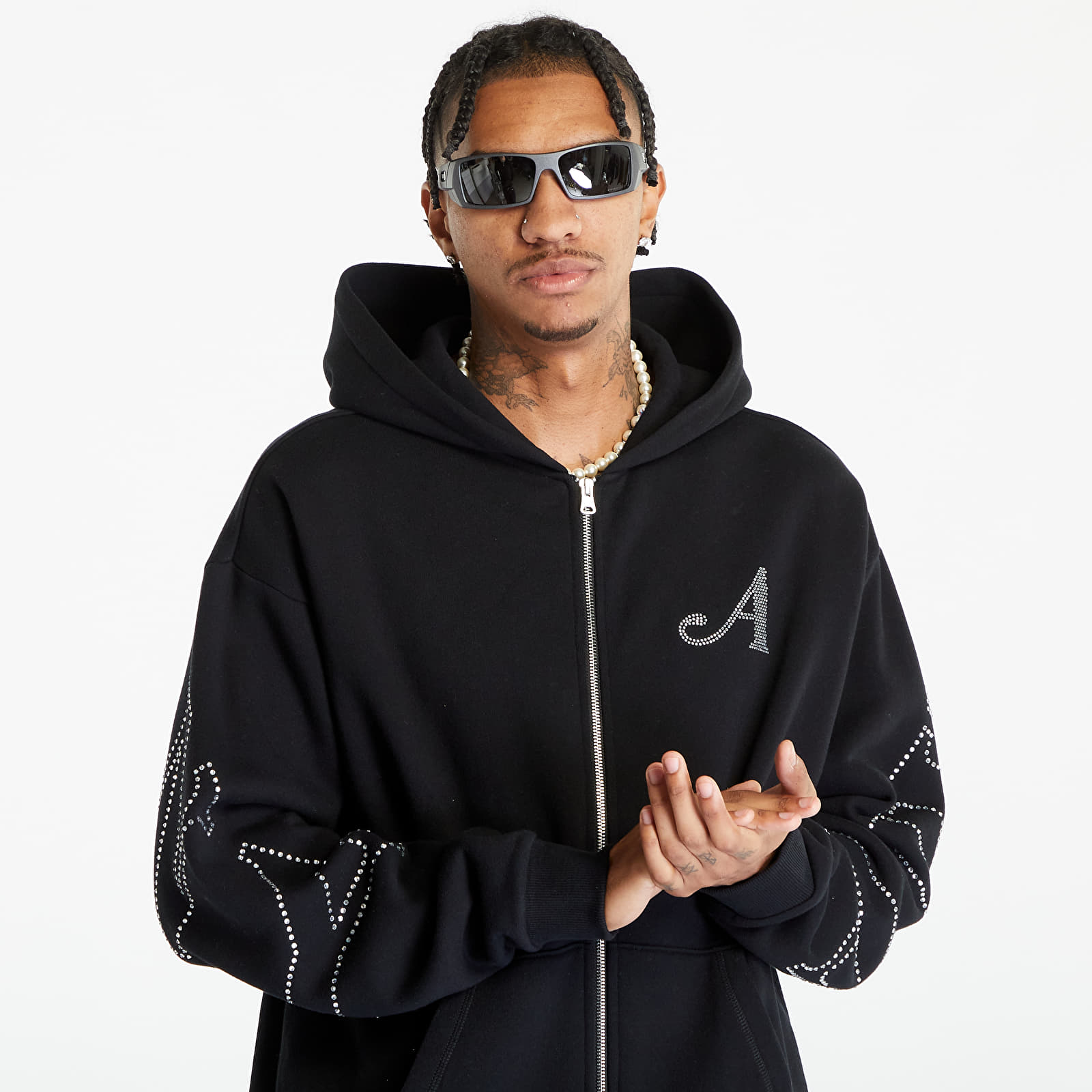 Felpe Awake NY Rhinestone Serif Zip Up Hoodie Washed Black