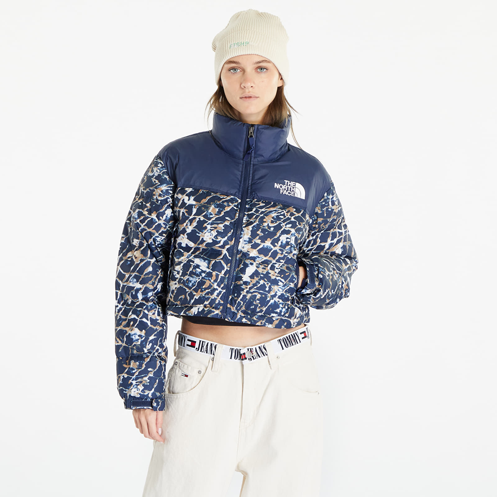 The North Face - nuptse short jacket dusty periwinkle water distortion small print/ summit navy