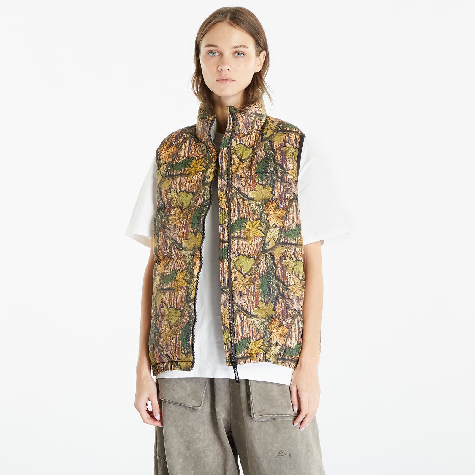 Vesty Gramicci Down Puffer Vest UNISEX Leaf Camo