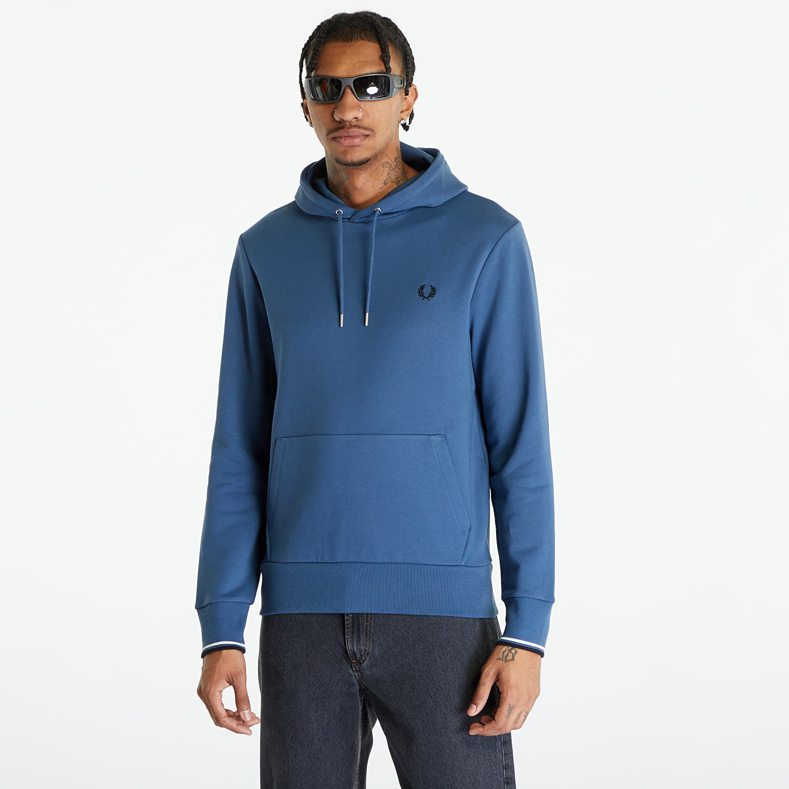 FRED PERRY - tipped hooded sweatshirt midnight blue