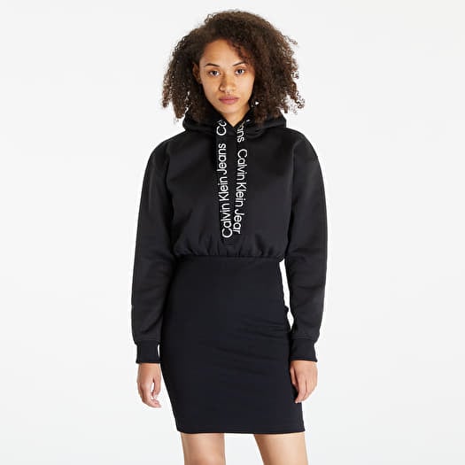 Dress Calvin Klein Jeans Logo Tape Hooded Sweatshirt Dress Black | Footshop
