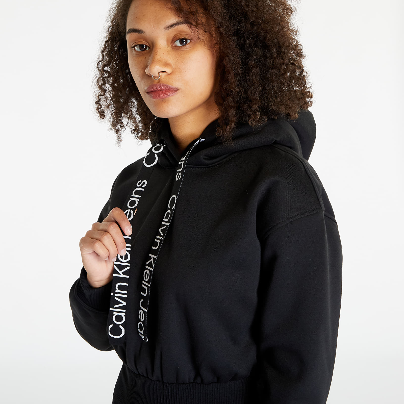 Φορέματα Calvin Klein Jeans Logo Tape Hooded Sweatshirt Dress Black
