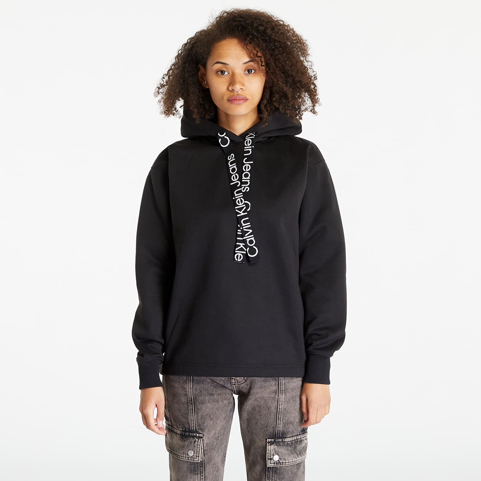 Calvin Klein - jeans oversized logo tape hoodie black