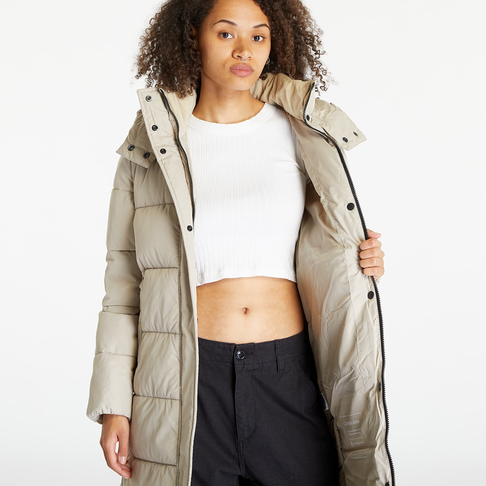 Kurtki Calvin Klein Jeans Monologo Non Down Jacket Beige