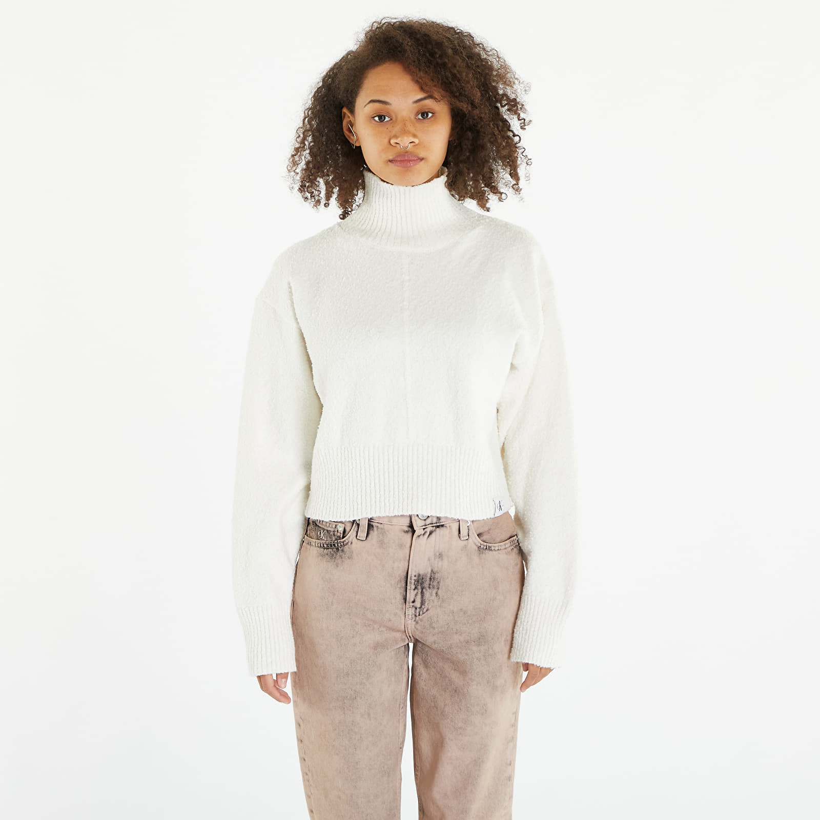 Πουλόβερ Calvin Klein Jeans Boucle High Neck Sweater Ivory