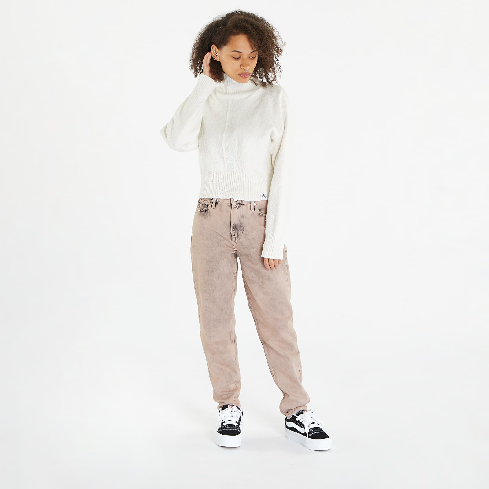 Πουλόβερ Calvin Klein Jeans Boucle High Neck Sweater Ivory