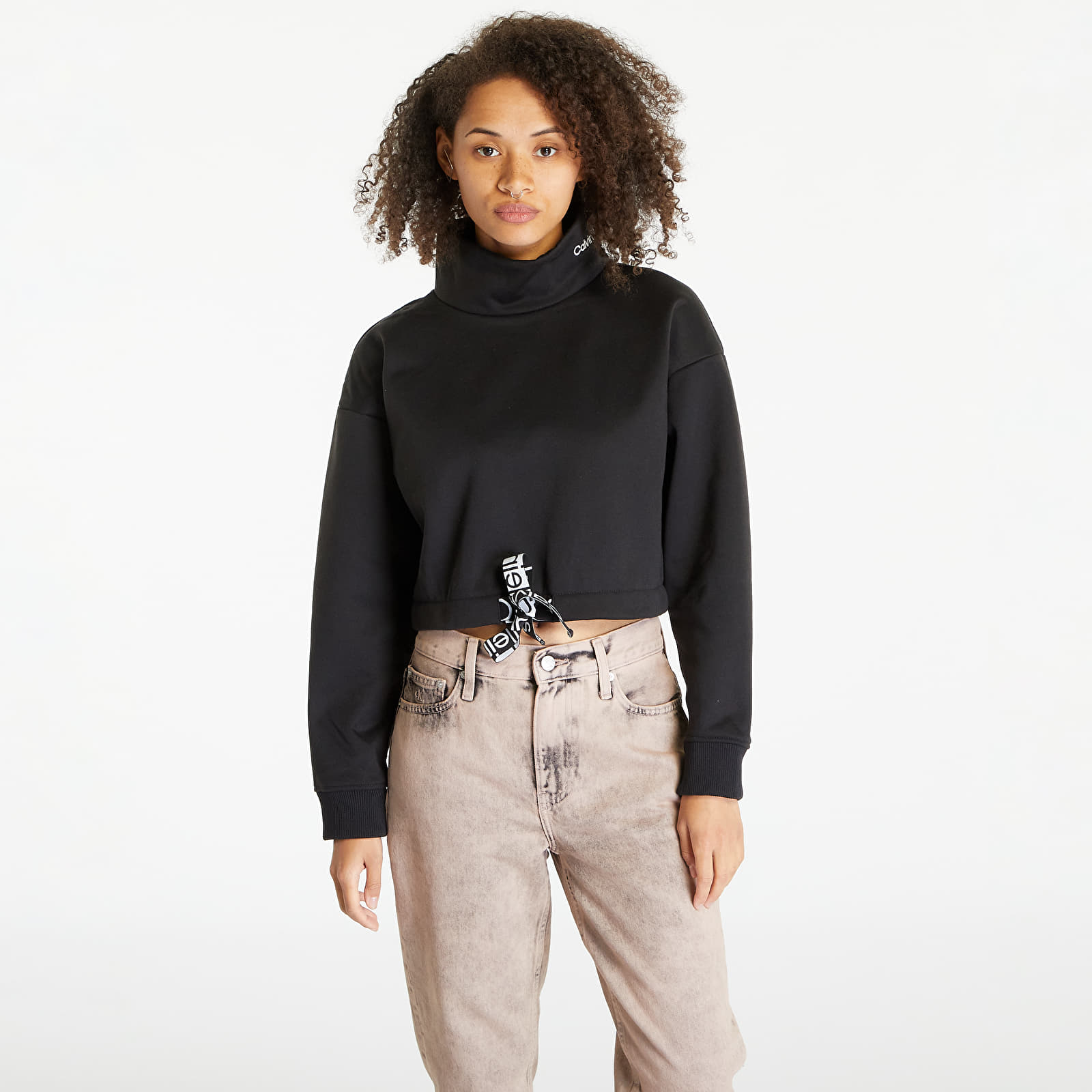 Calvin Klein - jeans cropped logo tape sweatshirt black
