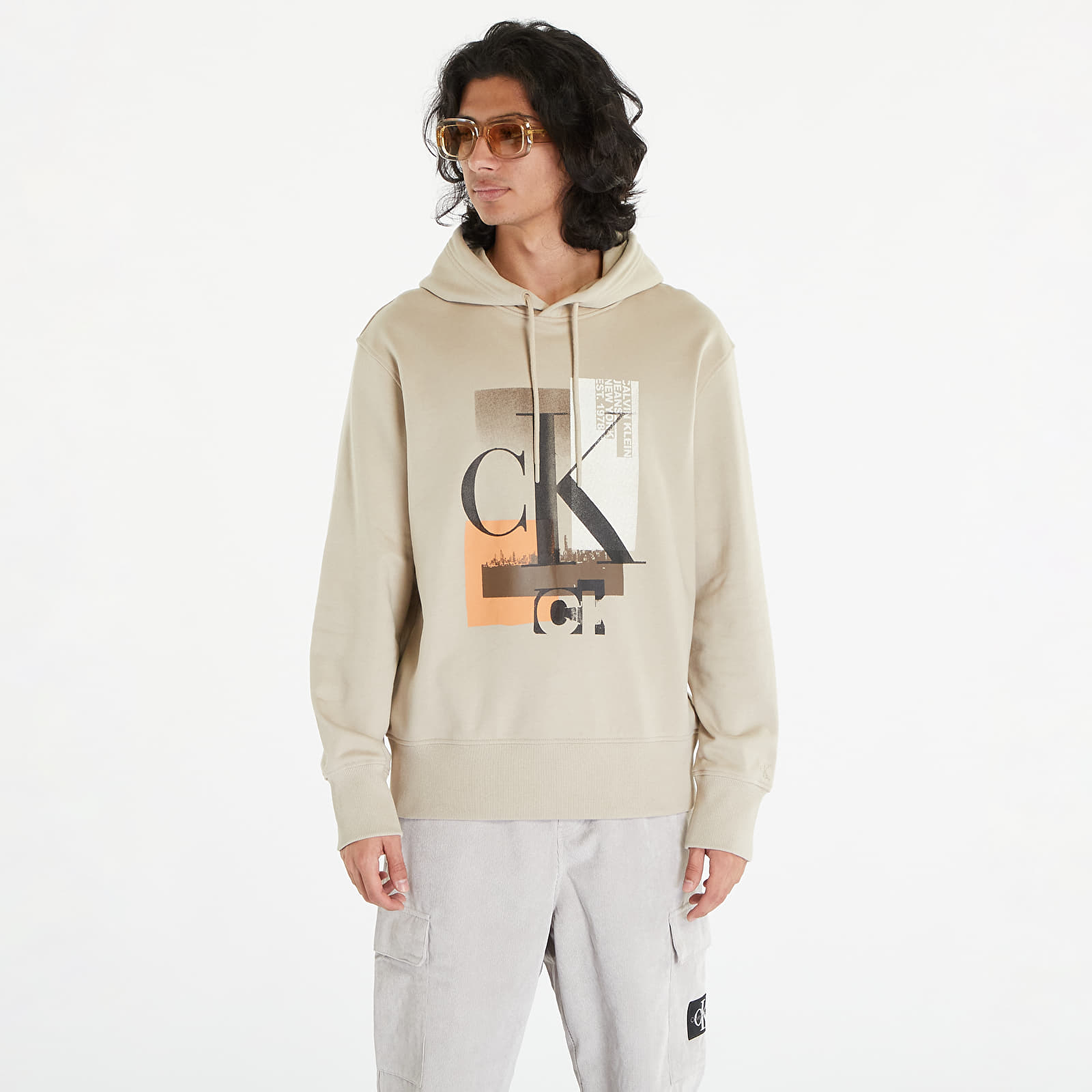 Calvin Klein - jeans connected layer land hoodie beige