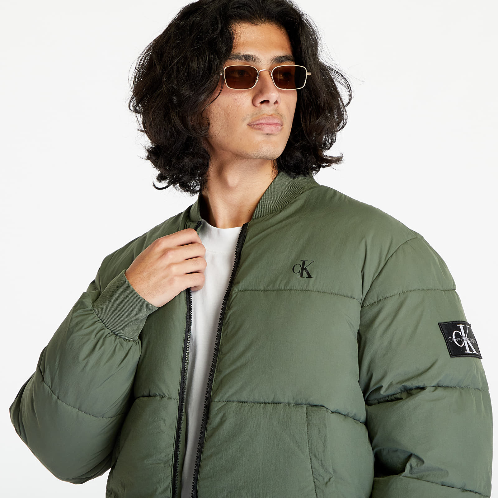 Calvin klein bomber jacket green hot sale