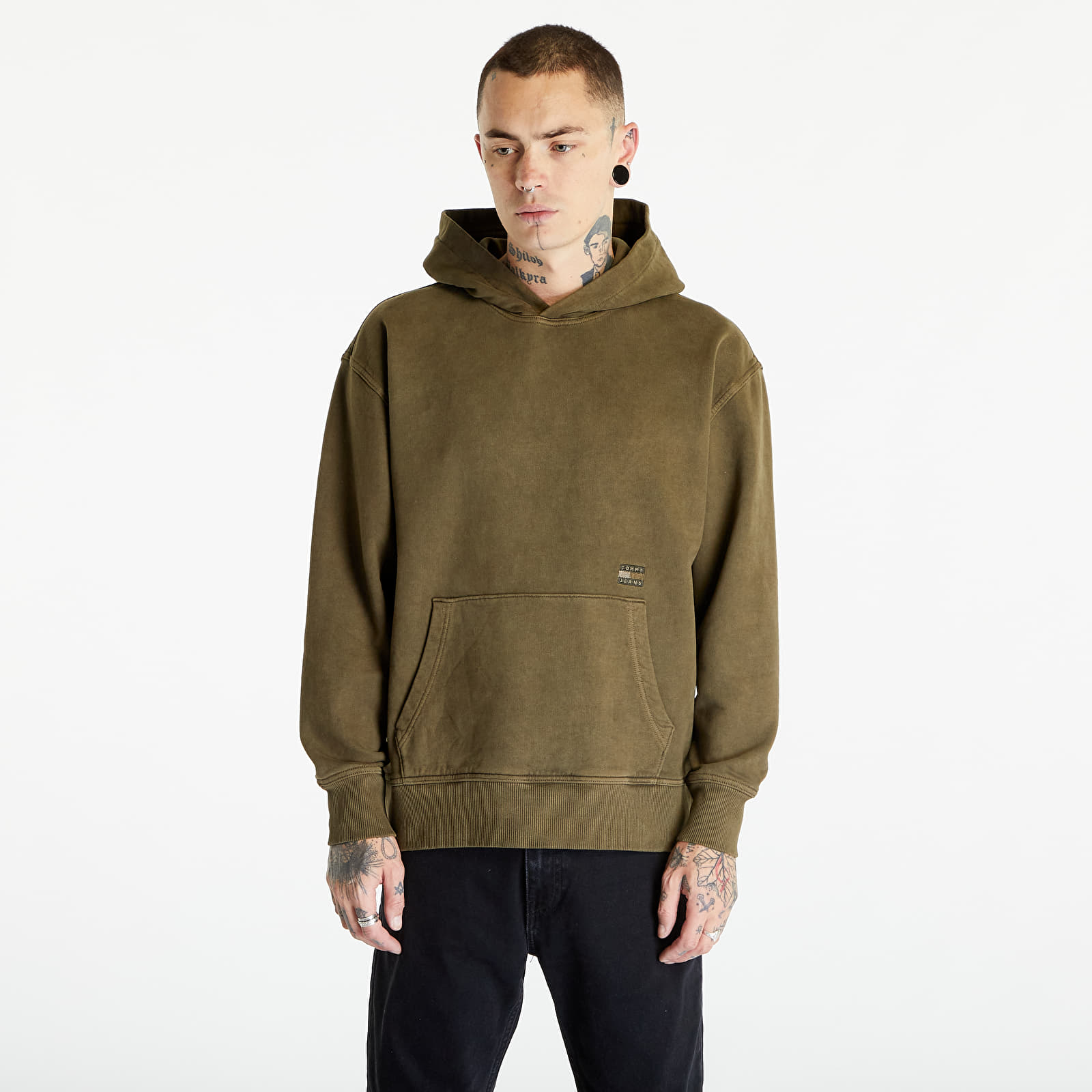 Levně Tommy Jeans Relaxed Tonal Badge Hoodie Drab Olive Green