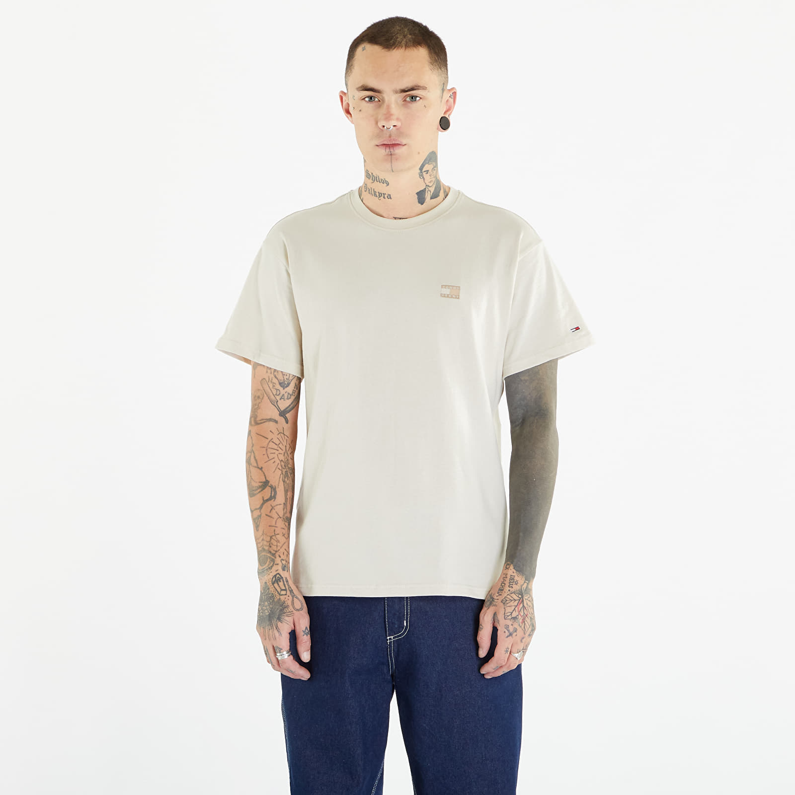 Levně Tommy Jeans Relaxed Badge Short Sleeve Tee Beige