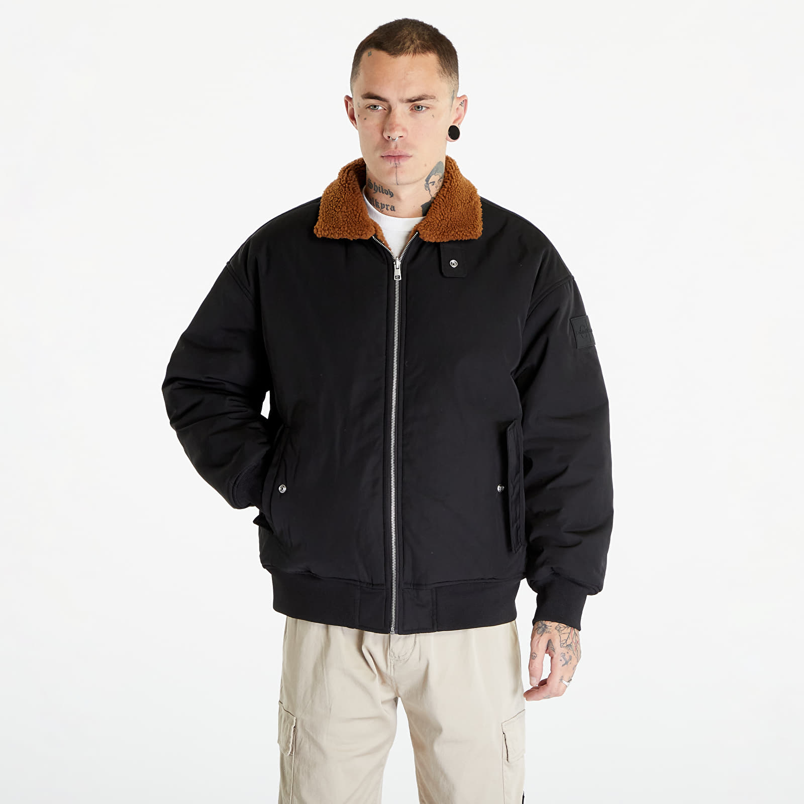 Calvin Klein - jeans reversible sherpa bomber jacket black/ brown