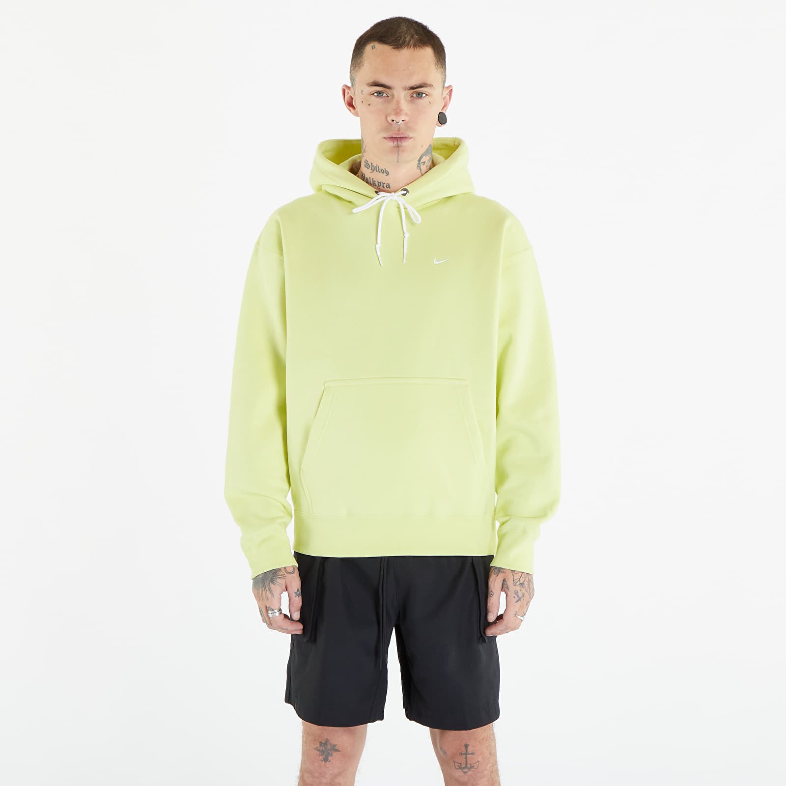 Bluzy Nike Solo Swoosh Men's Fleece Pullover Hoodie Luminous Green/ White