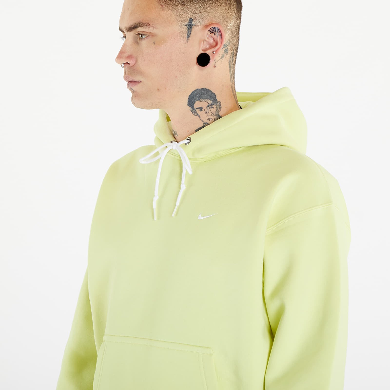 Bluzy Nike Solo Swoosh Men's Fleece Pullover Hoodie Luminous Green/ White