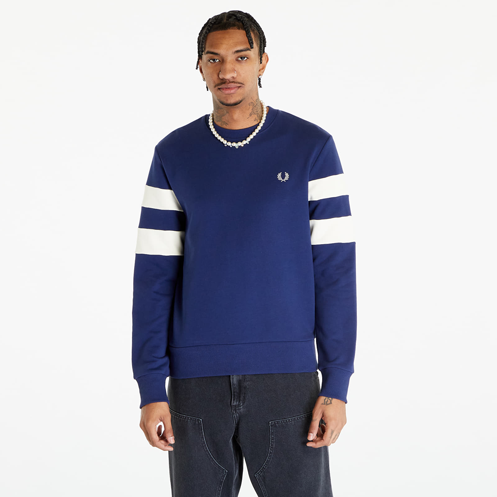 FRED PERRY - tipped sleeve sweatshirt french navy