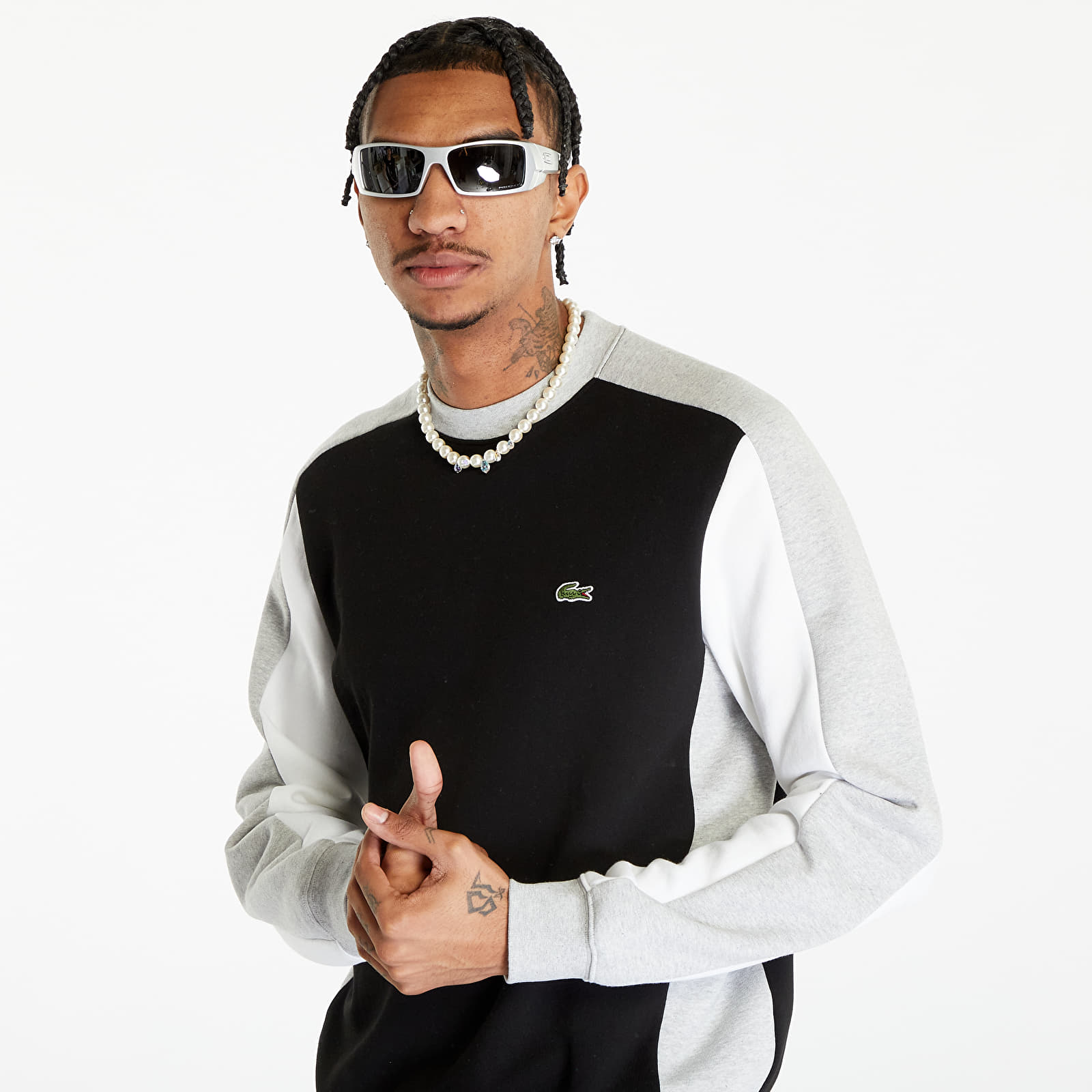 Суичърти LACOSTE Men's Sweatshirt Black/ Silver Chine-White