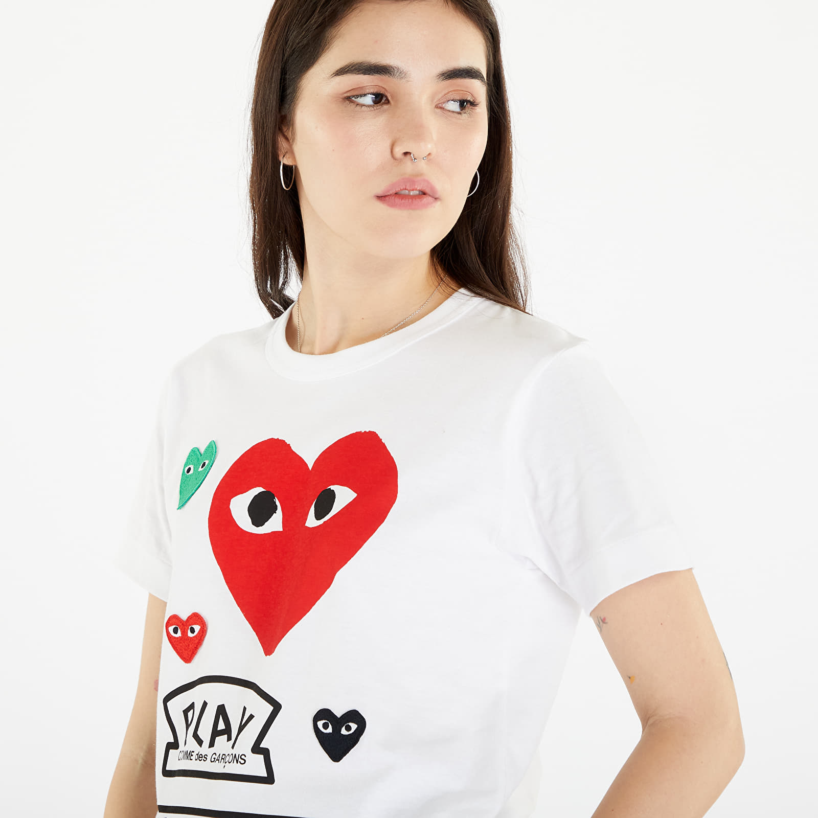 T shirts Comme des Garcons PLAY Heart Logo Tee White Footshop