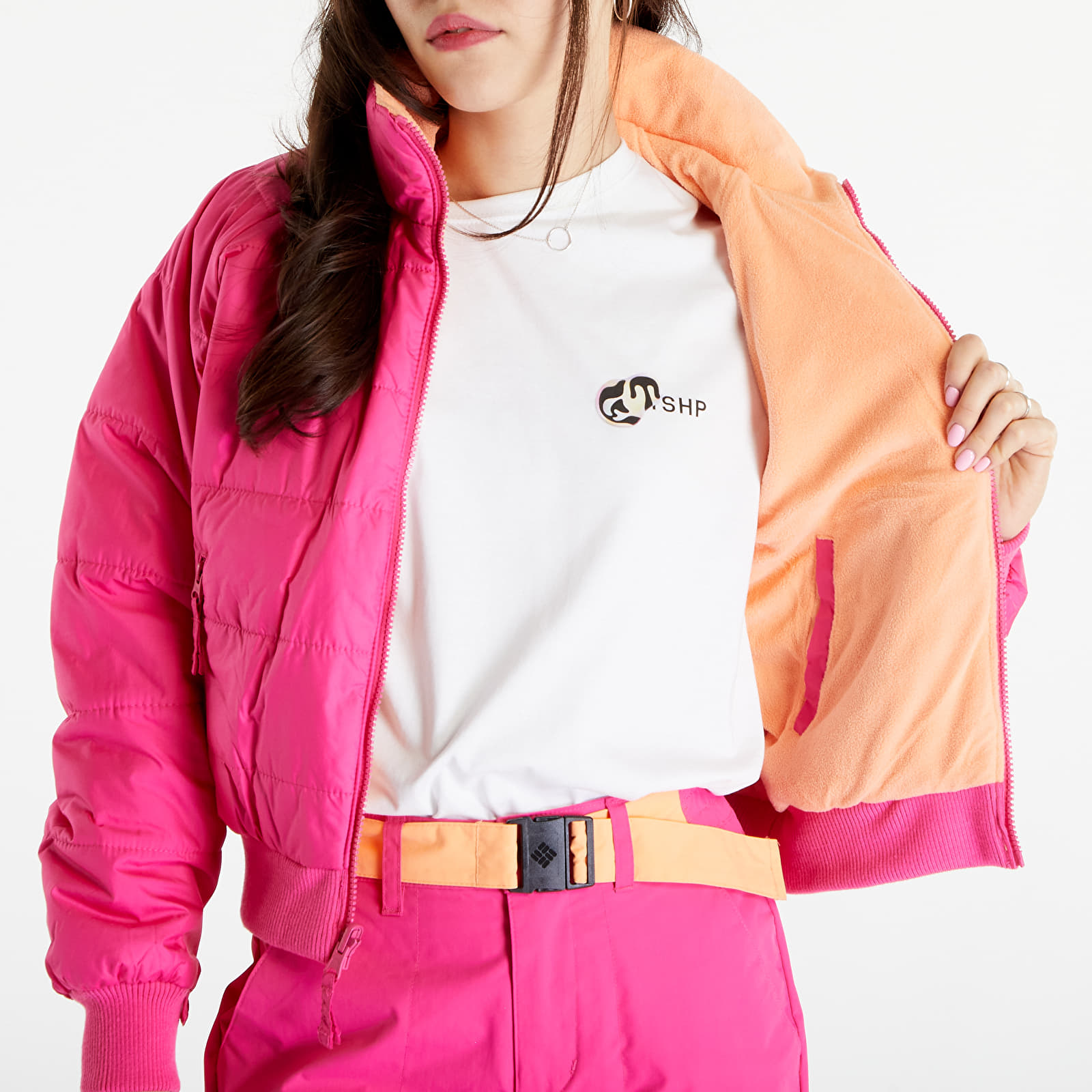 Bundy Columbia Wintertrainer™ 3-in-1 Interchange Waterproof Jacket Black Woven Nature Print/ Fuchsia Fizz