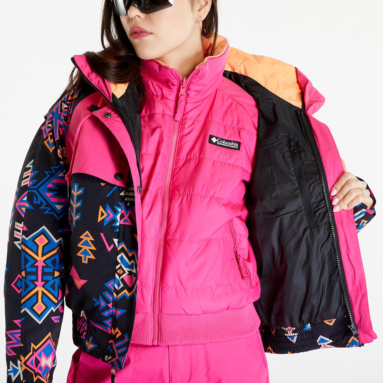 Bundy Columbia Wintertrainer™ 3-in-1 Interchange Waterproof Jacket Black Woven Nature Print/ Fuchsia Fizz