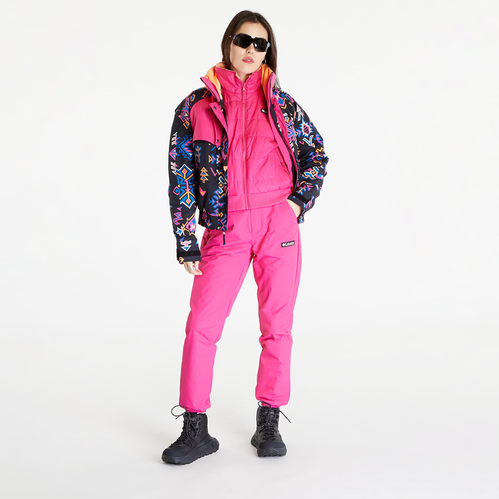 Bundy Columbia Wintertrainer™ 3-in-1 Interchange Waterproof Jacket Black Woven Nature Print/ Fuchsia Fizz