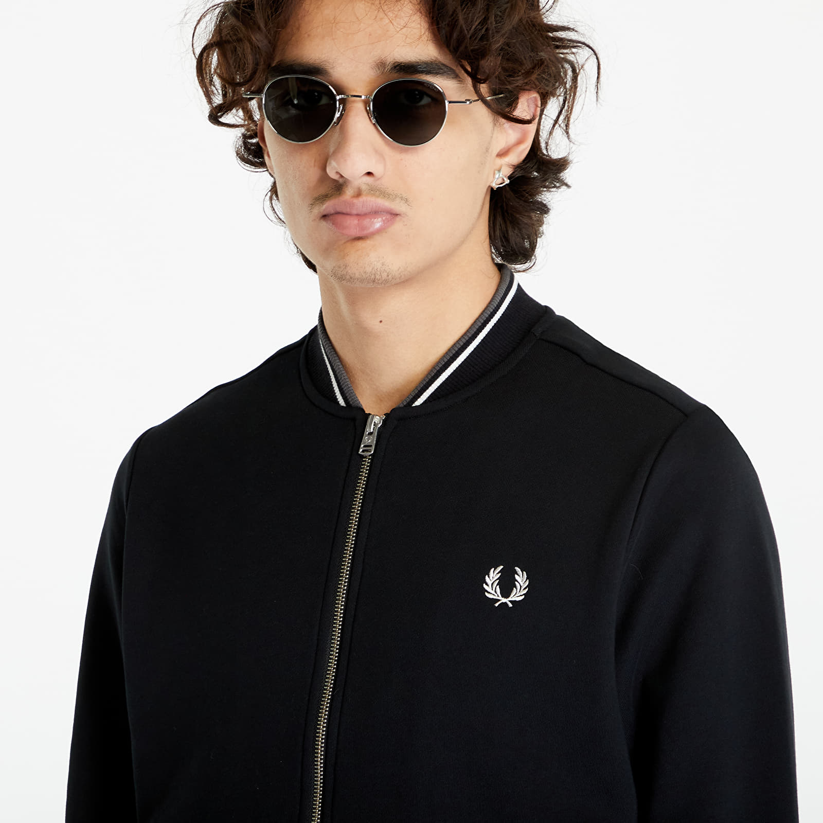 Bluzy FRED PERRY Zip Through Sweatshirt Black