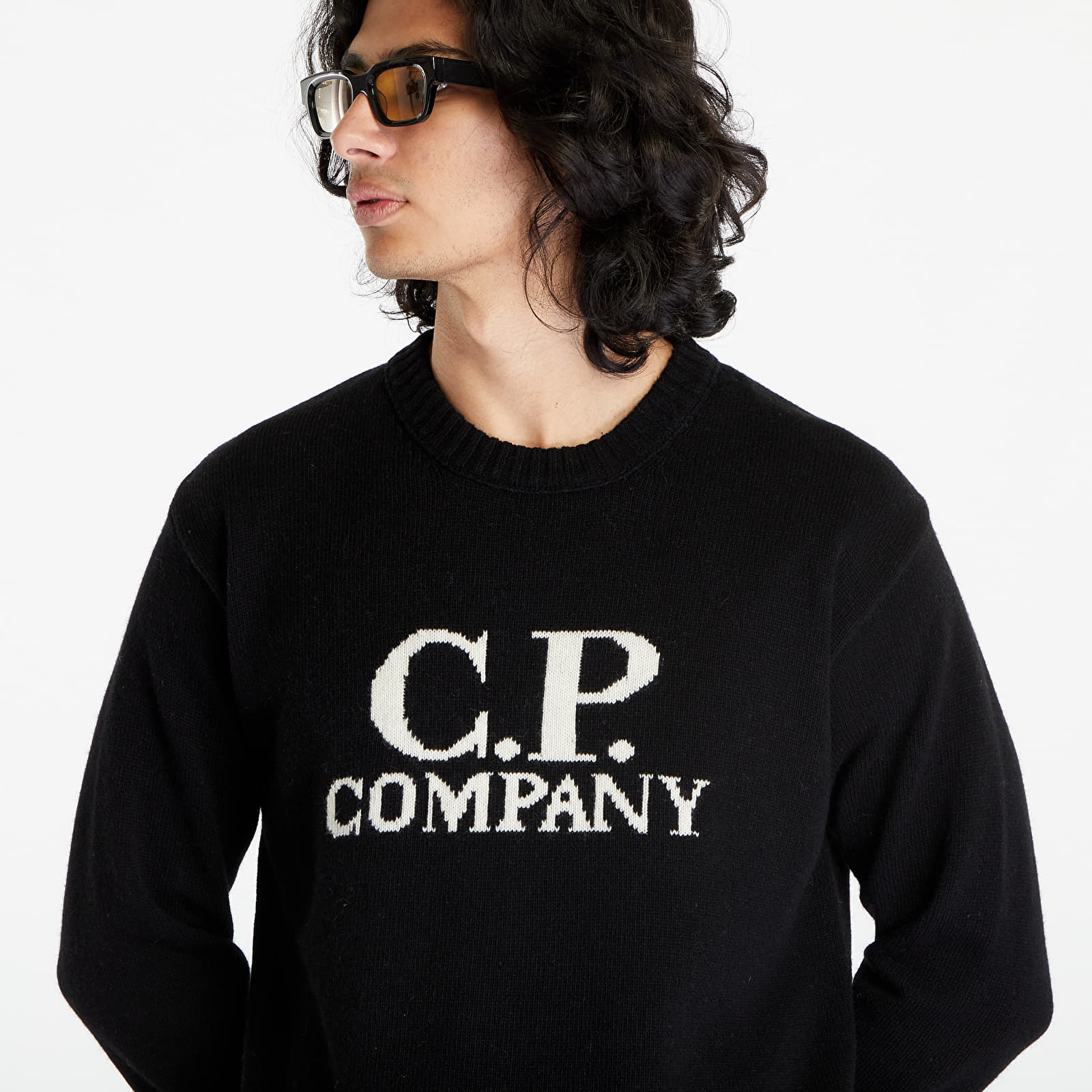Pulls C.P. Company Lambswool Jacquard Goggle Knit Black Footshop