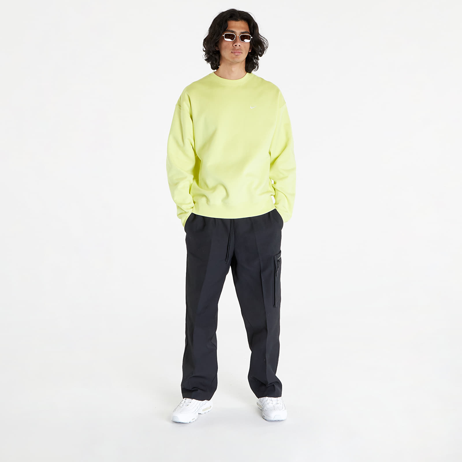 Mikiny Nike Solo Swoosh Fleece Fabric Sweatshirt Bright Green/ White
