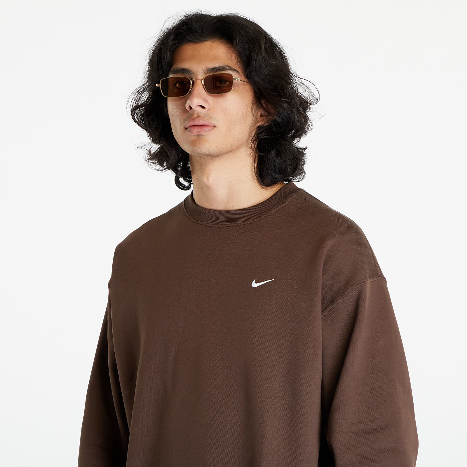 Bluzy Nike Solo Swoosh Fleece Crew Sweatshirt Baroque Brown/ White