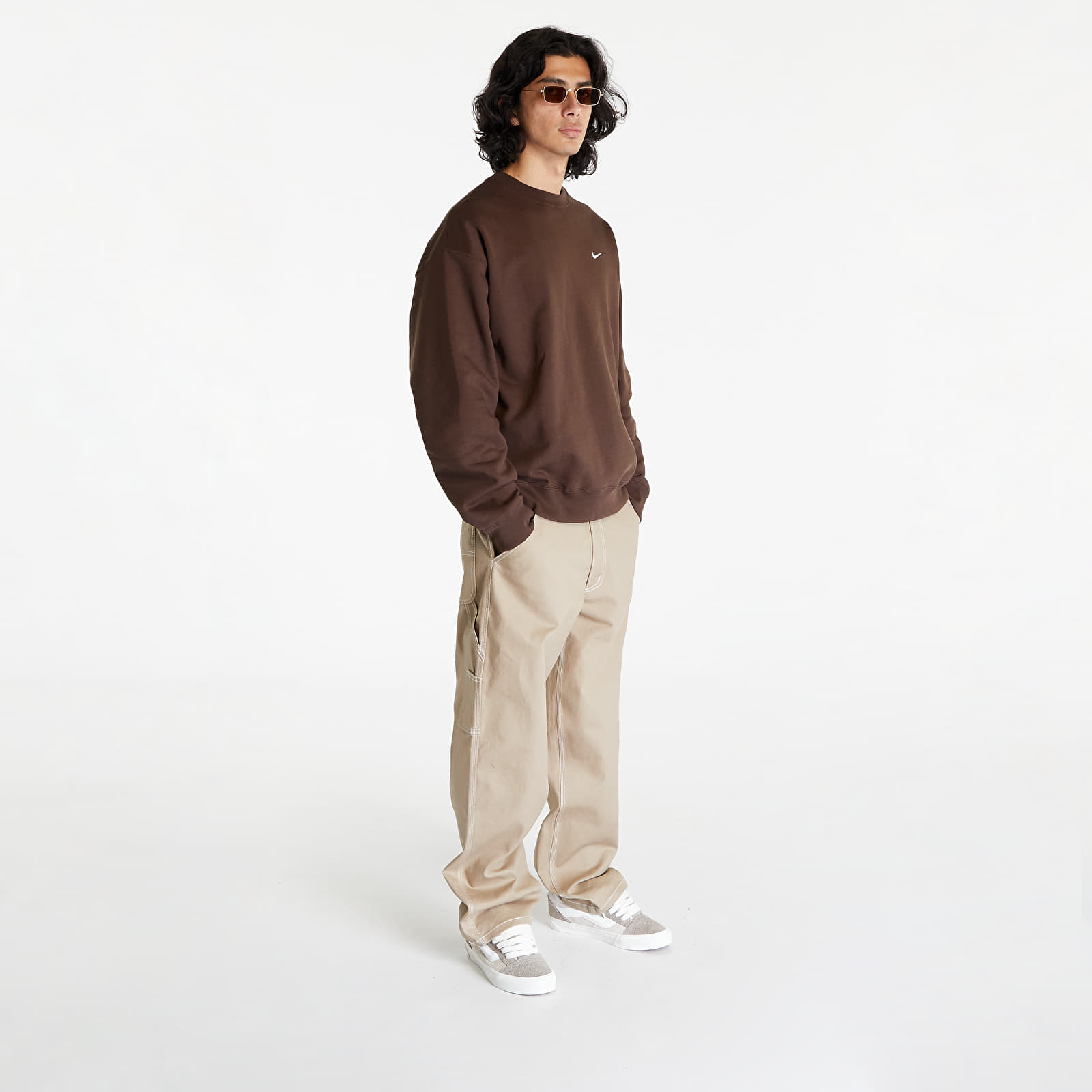Bluzy Nike Solo Swoosh Fleece Crew Sweatshirt Baroque Brown/ White