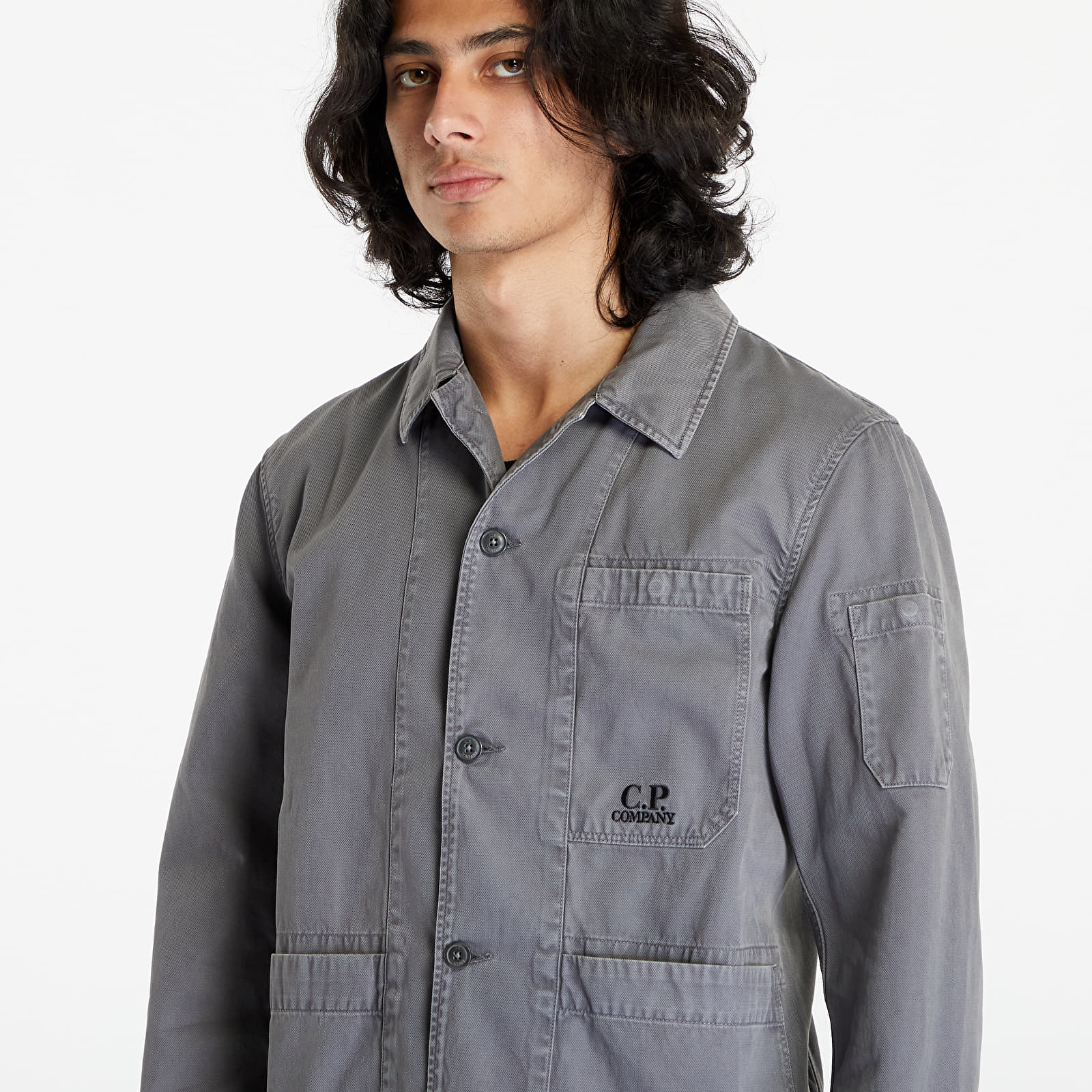 Chemises C.P. Company Military Twill Emerized Workwear Shirt Excalibur Grey
