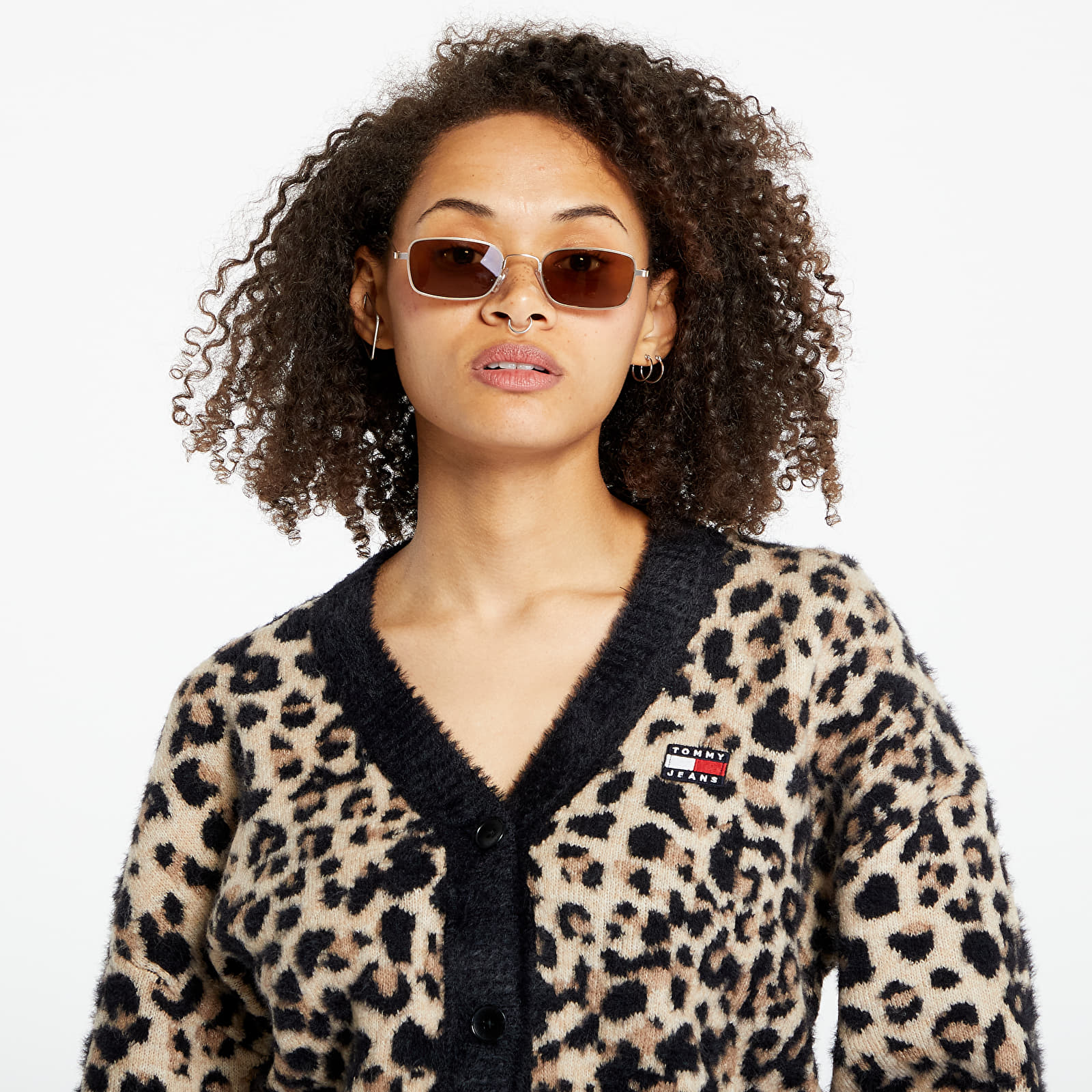 Svetry Tommy Jeans Leopard Cardigan Beige