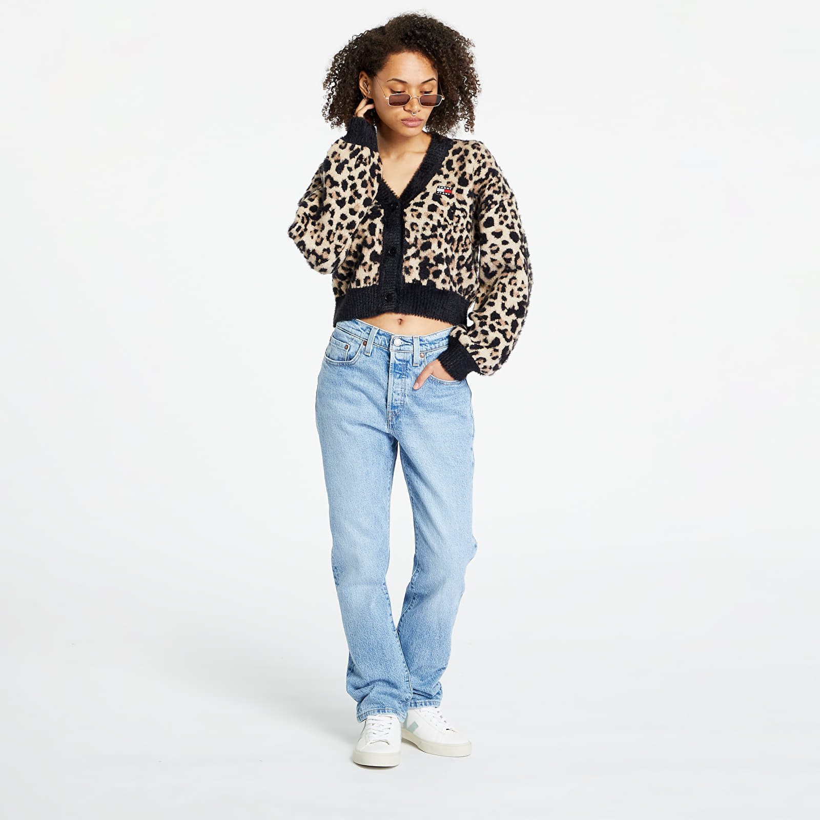 Svetry Tommy Jeans Leopard Cardigan Beige
