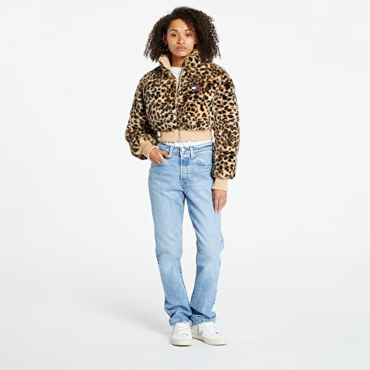 Leopard print online cropped denim jacket