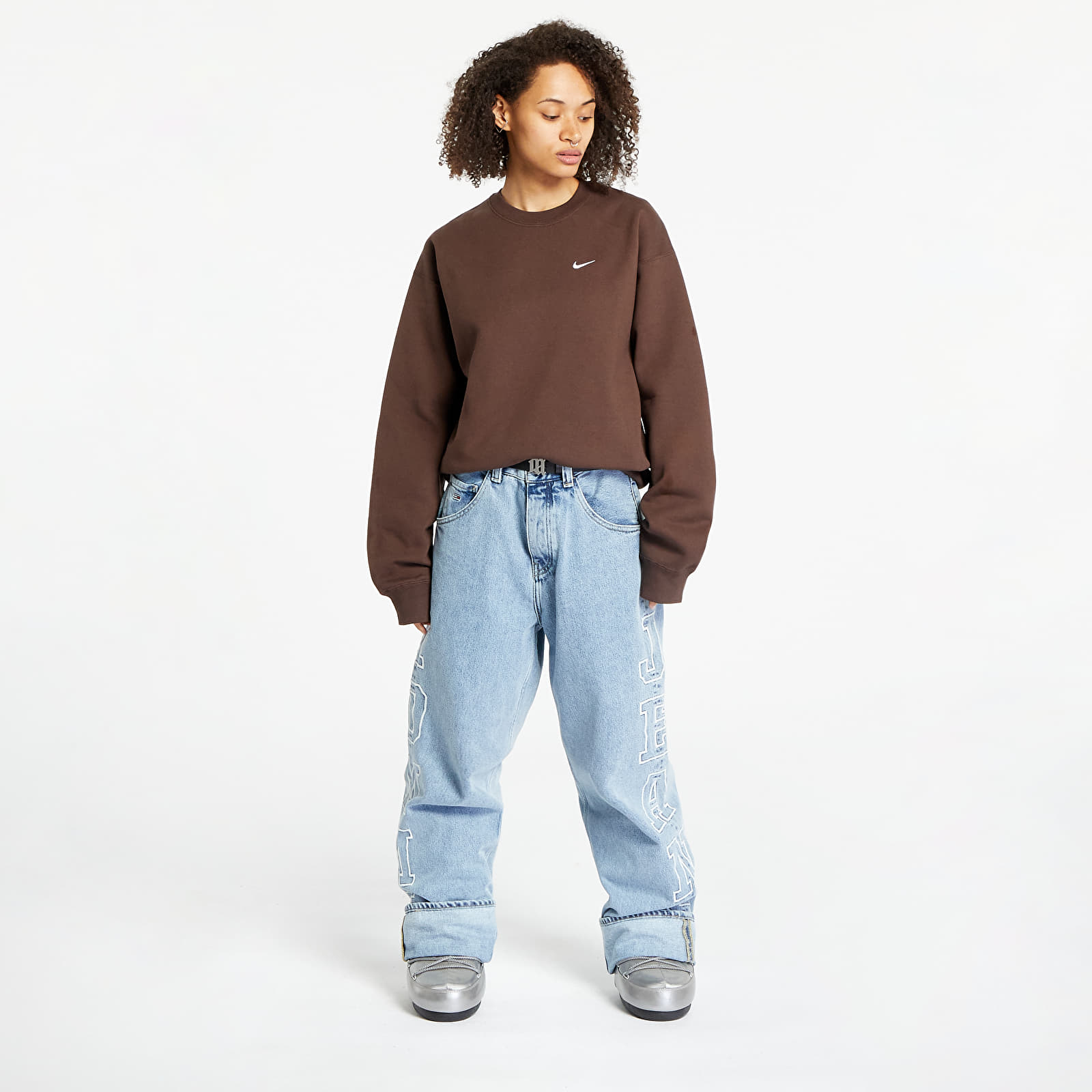 Bluzy Nike Solo Swoosh Fleece Crew Sweatshirt Baroque Brown/ White