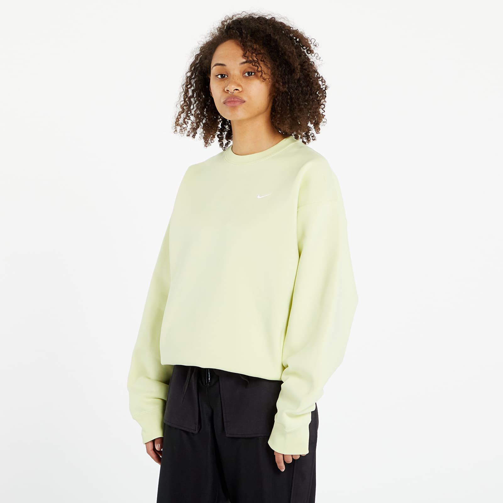 Mikiny Nike Solo Swoosh Fleece Fabric Sweatshirt Bright Green/ White